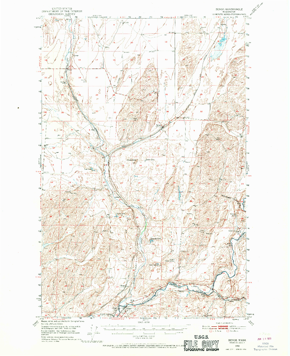 USGS 1:62500-SCALE QUADRANGLE FOR BENGE, WA 1950