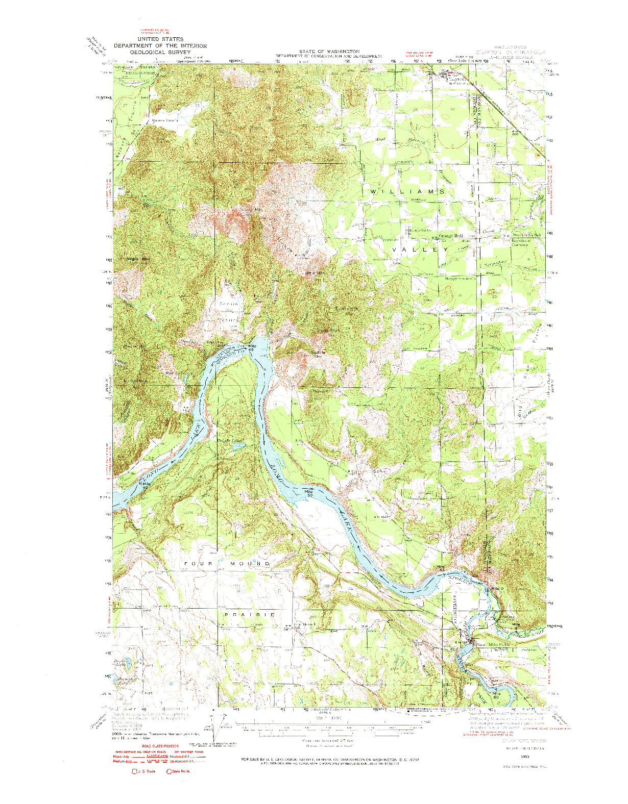 USGS 1:62500-SCALE QUADRANGLE FOR CLAYTON, WA 1950