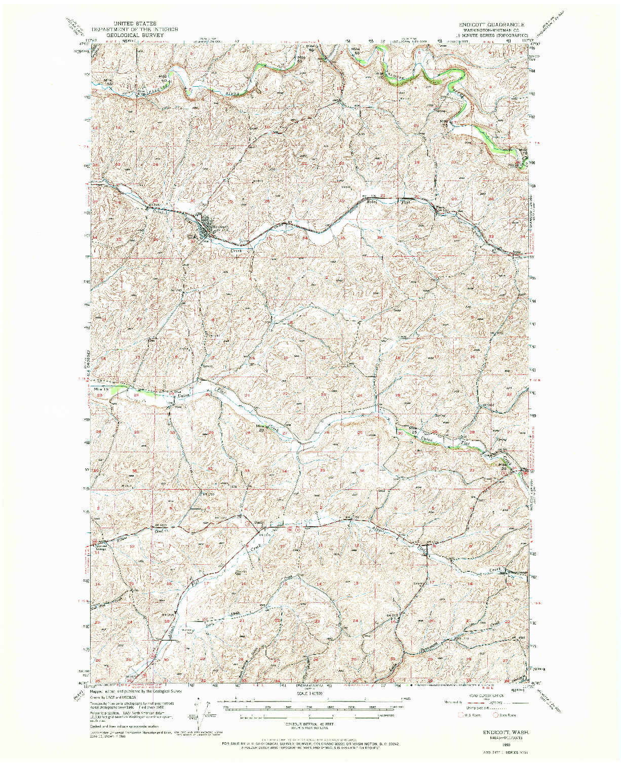 USGS 1:62500-SCALE QUADRANGLE FOR ENDICOTT, WA 1950