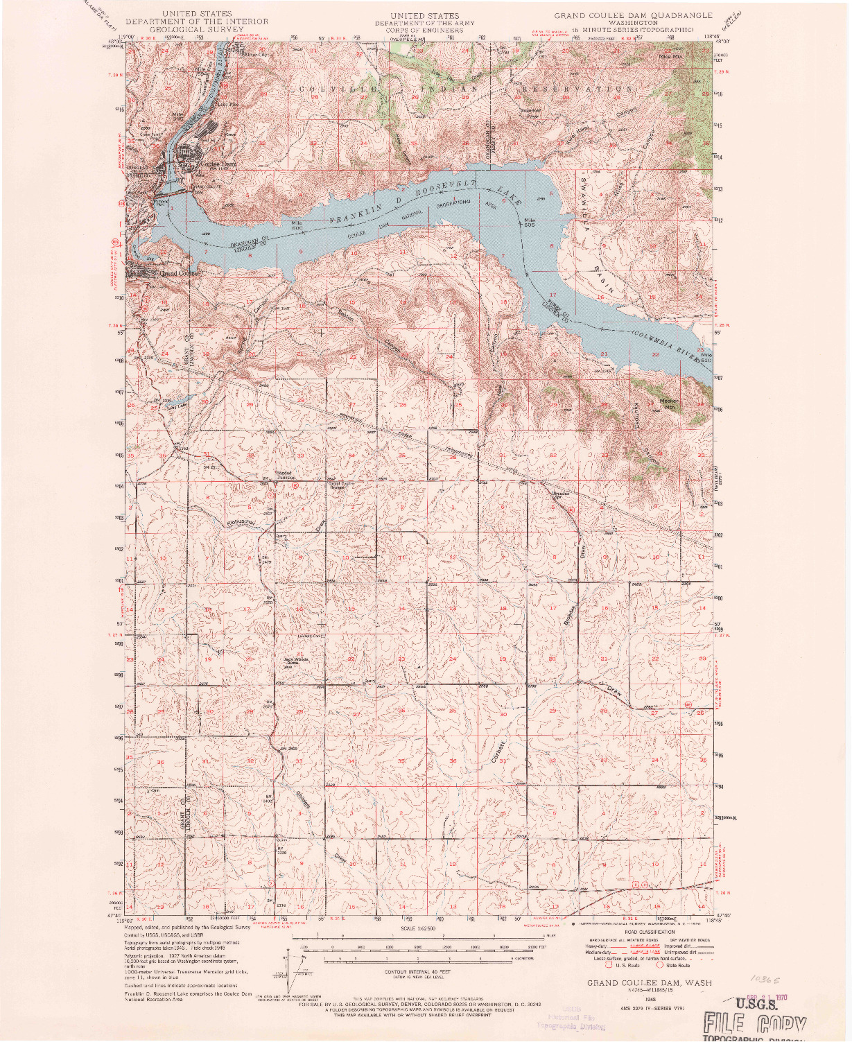USGS 1:62500-SCALE QUADRANGLE FOR GRAND COULEE DAM, WA 1948