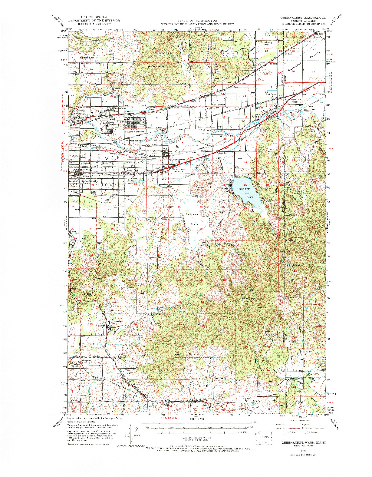 USGS 1:62500-SCALE QUADRANGLE FOR GREENACRES, WA 1949