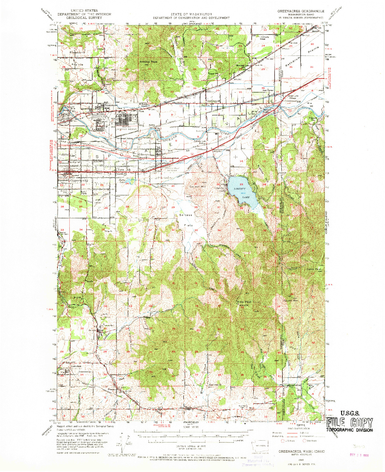 USGS 1:62500-SCALE QUADRANGLE FOR GREENACRES, WA 1949