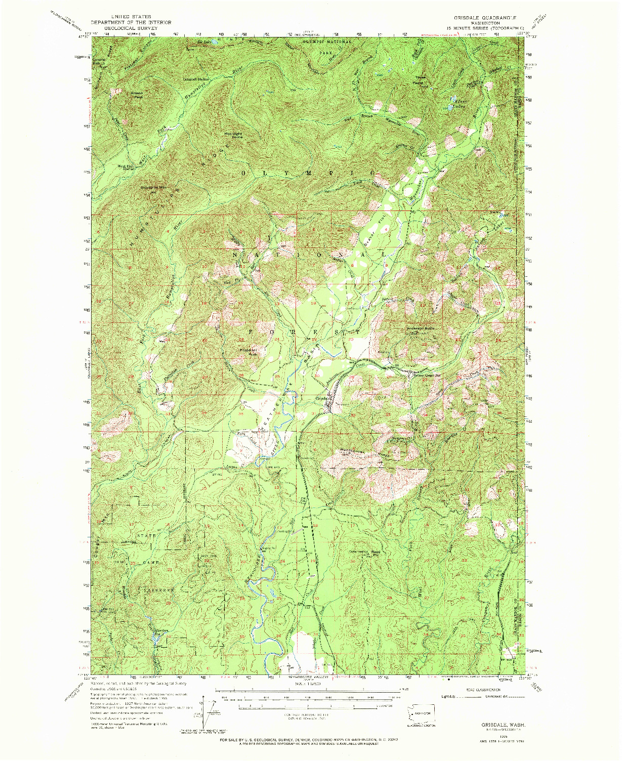 USGS 1:62500-SCALE QUADRANGLE FOR GRISDALE, WA 1955