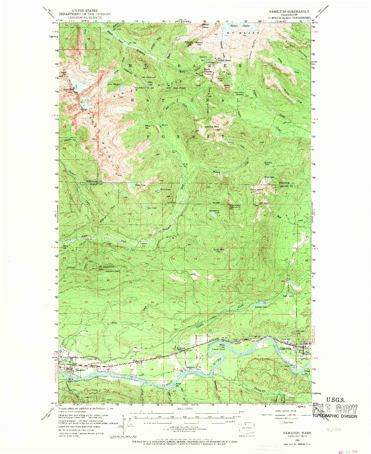 USGS 1:62500-SCALE QUADRANGLE FOR HAMILTON, WA 1952