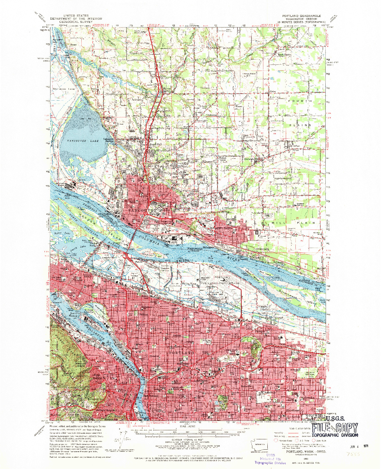 USGS 1:62500-SCALE QUADRANGLE FOR PORTLAND, WA 1961