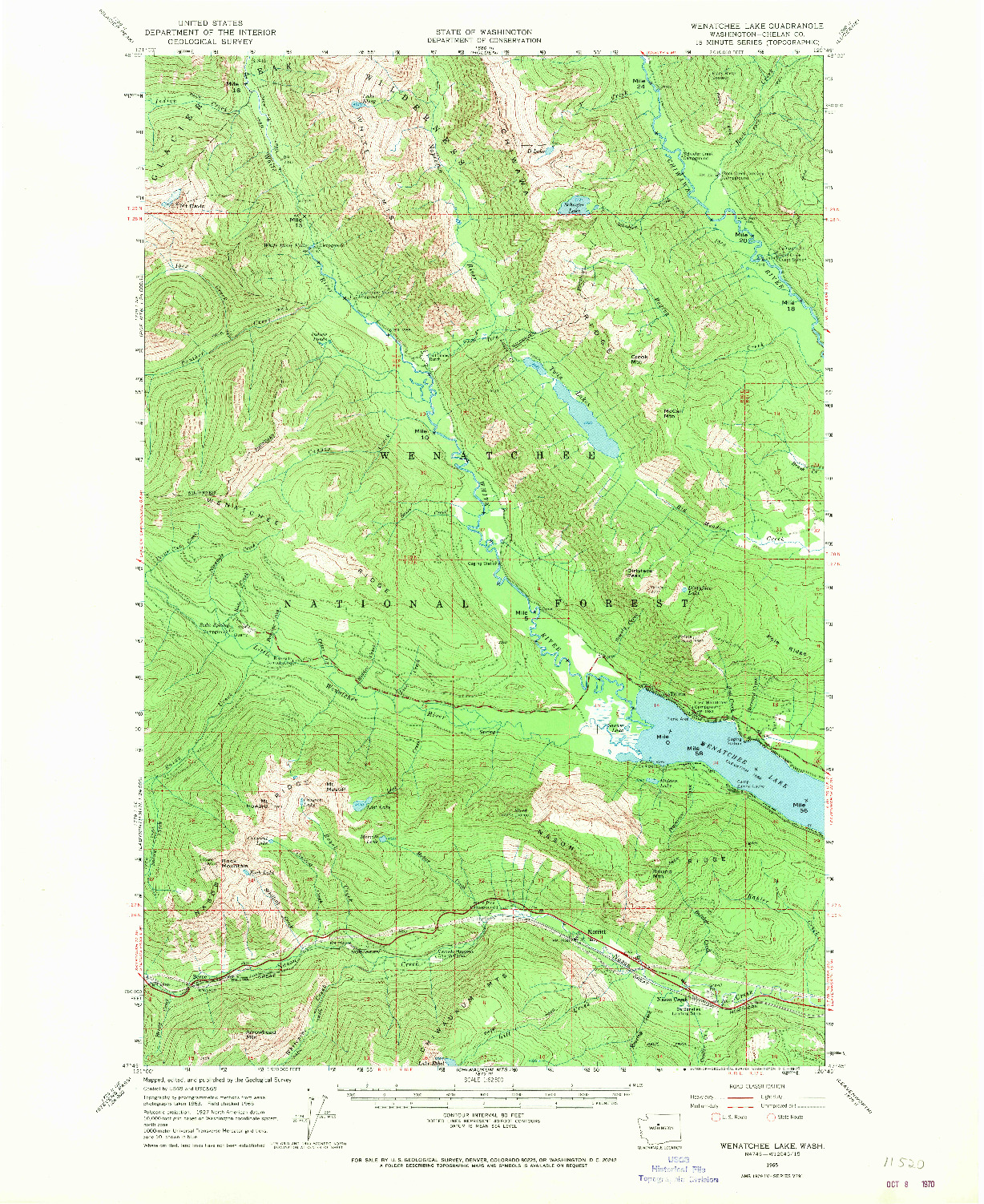 USGS 1:62500-SCALE QUADRANGLE FOR WENATCHEE LAKE, WA 1965