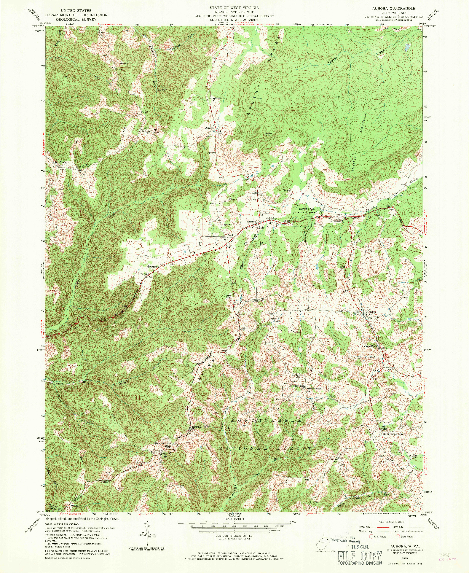 USGS 1:24000-SCALE QUADRANGLE FOR AURORA, WV 1959