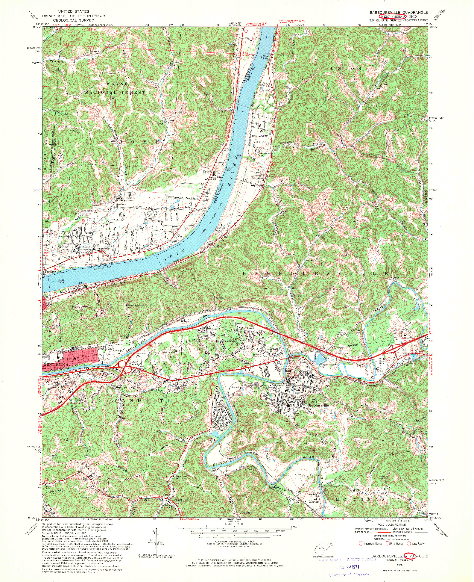 USGS 1:24000-SCALE QUADRANGLE FOR BARBOURSVILLE, WV 1968