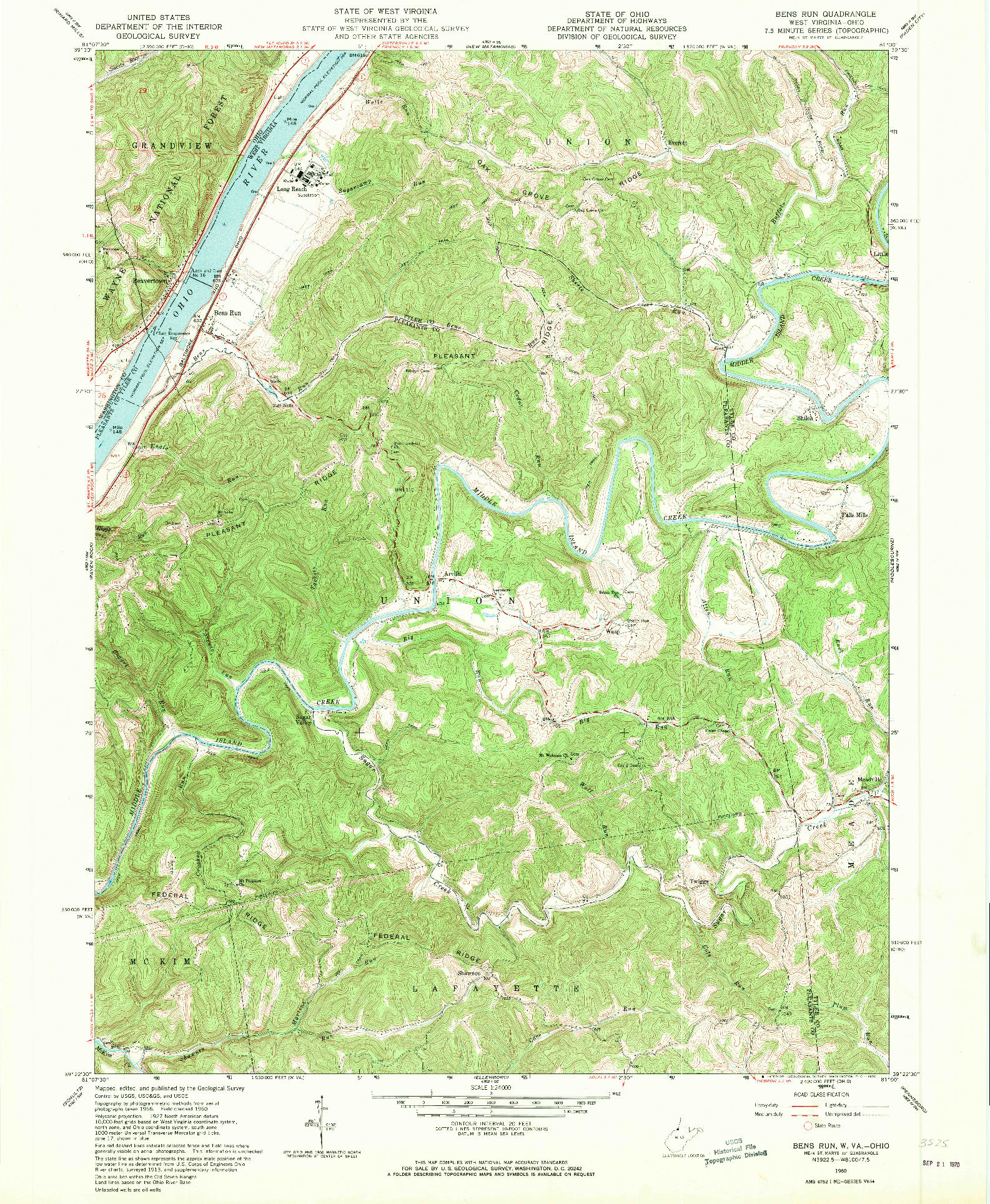 USGS 1:24000-SCALE QUADRANGLE FOR BENS RUN, WV 1960