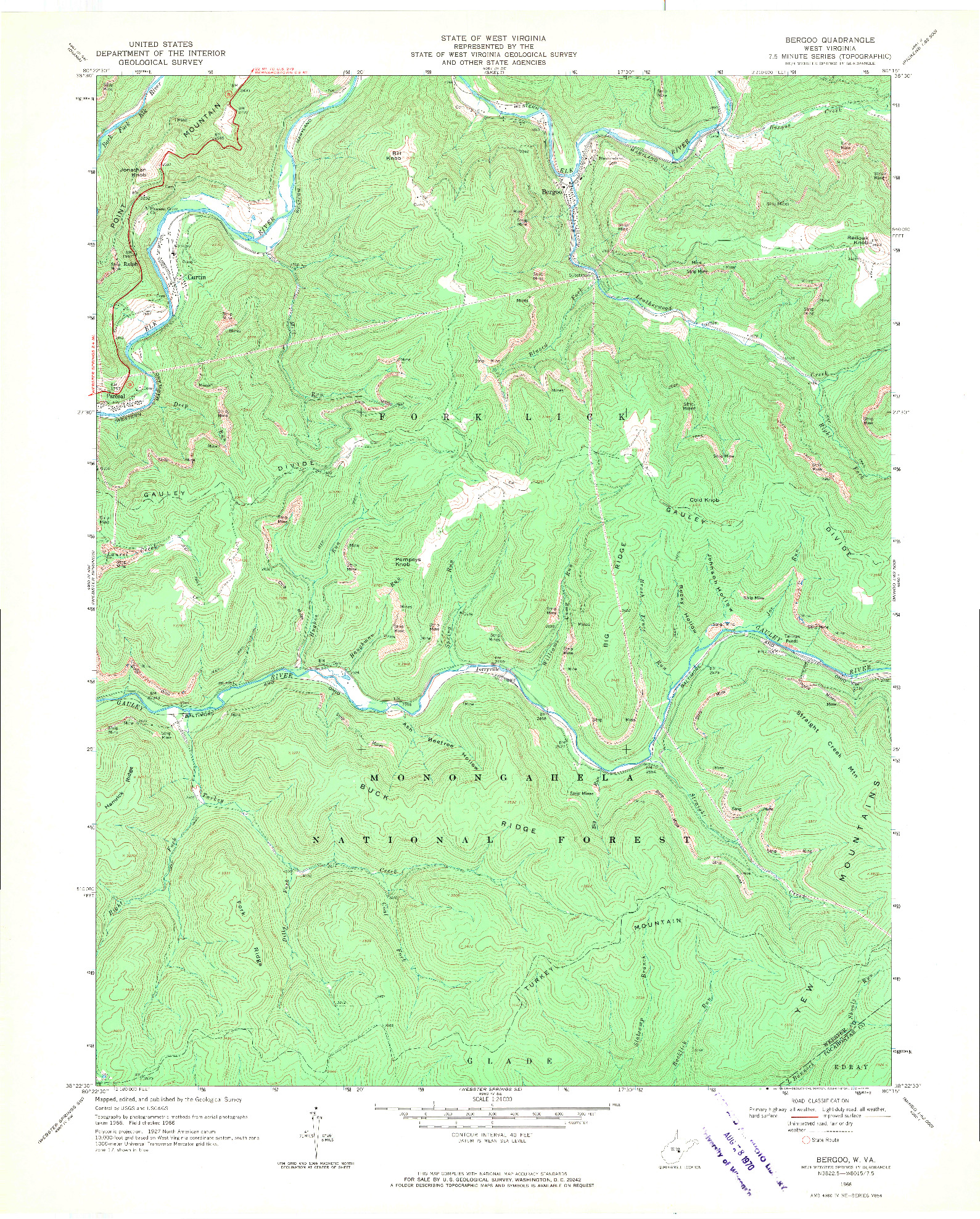USGS 1:24000-SCALE QUADRANGLE FOR BERGOO, WV 1966