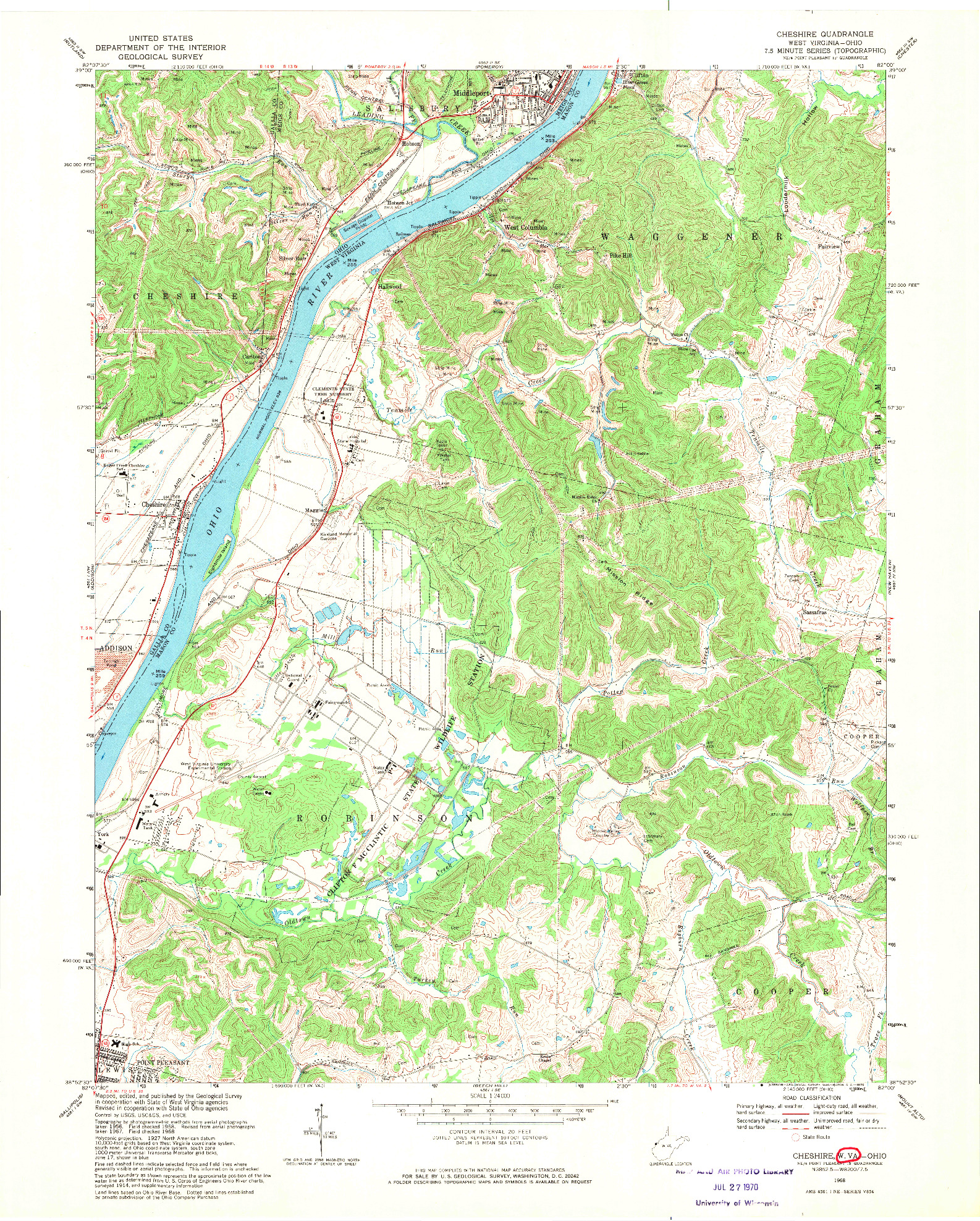 USGS 1:24000-SCALE QUADRANGLE FOR CHESHIRE, WV 1968