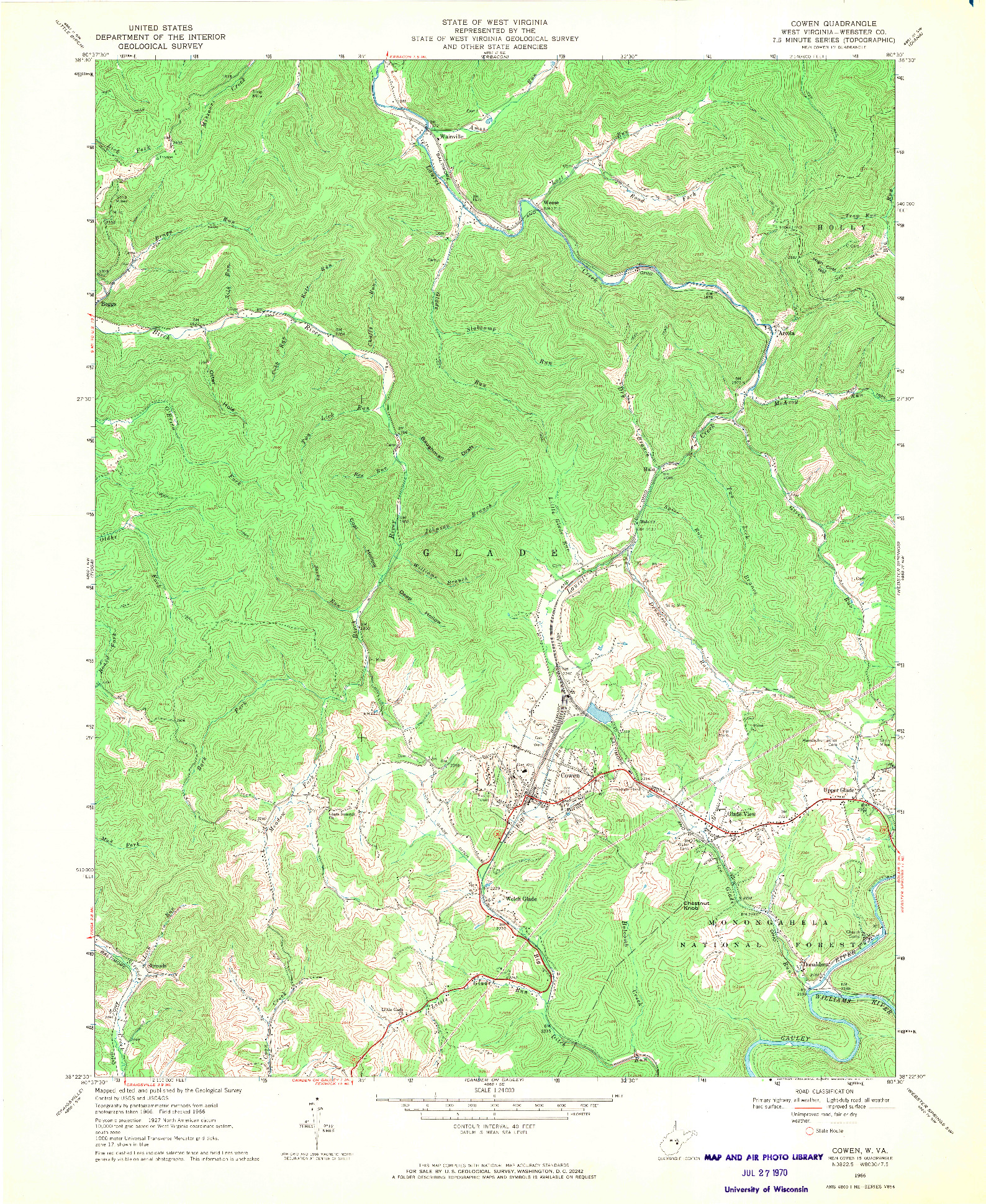 USGS 1:24000-SCALE QUADRANGLE FOR COWEN, WV 1966