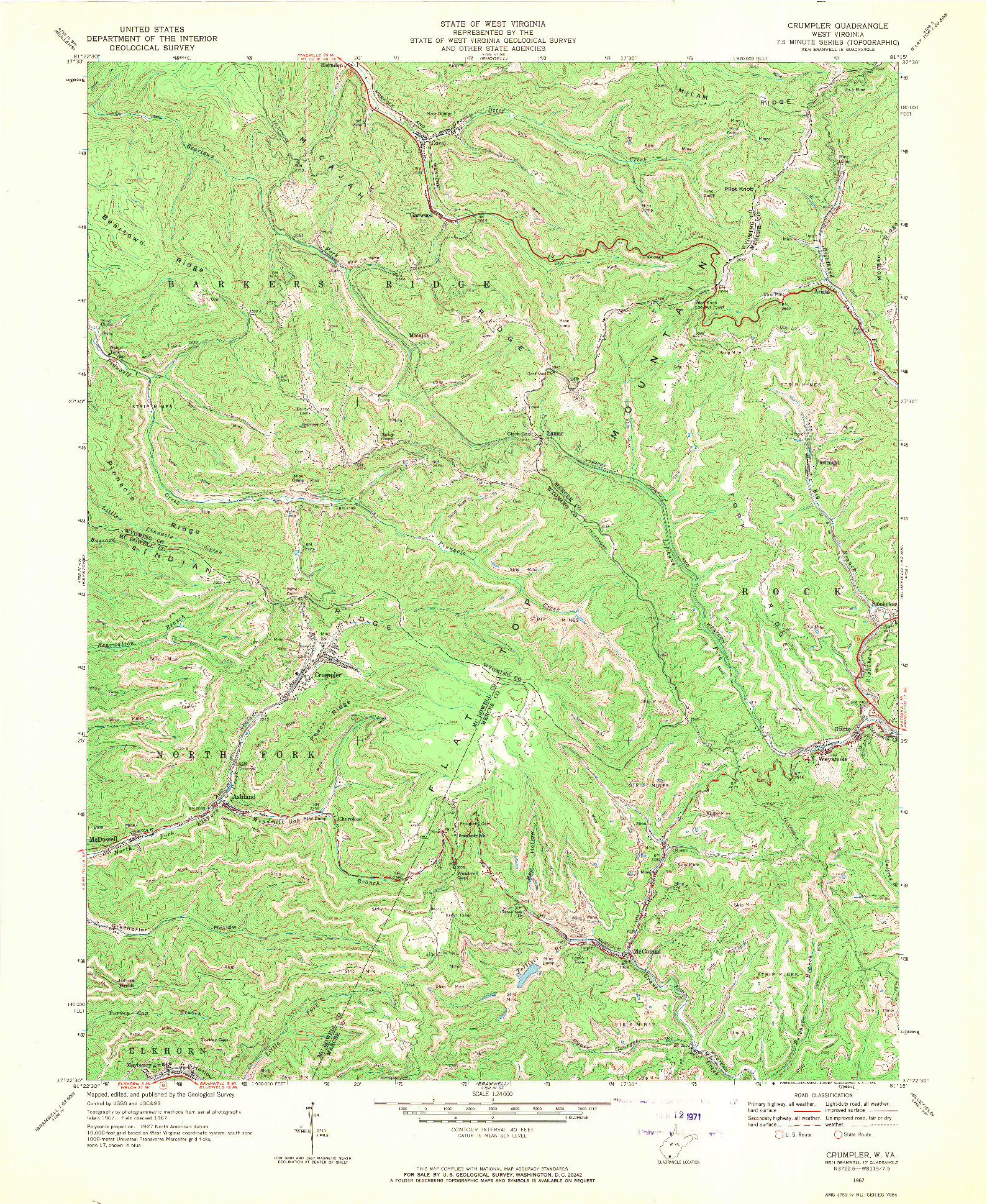 USGS 1:24000-SCALE QUADRANGLE FOR CRUMPLER, WV 1967