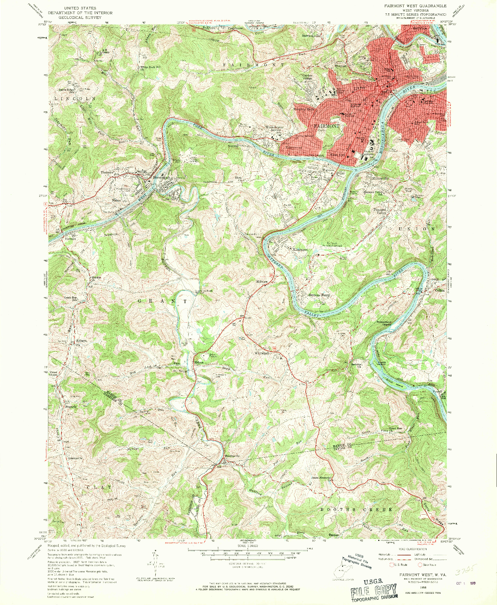 USGS 1:24000-SCALE QUADRANGLE FOR FAIRMONT WEST, WV 1958