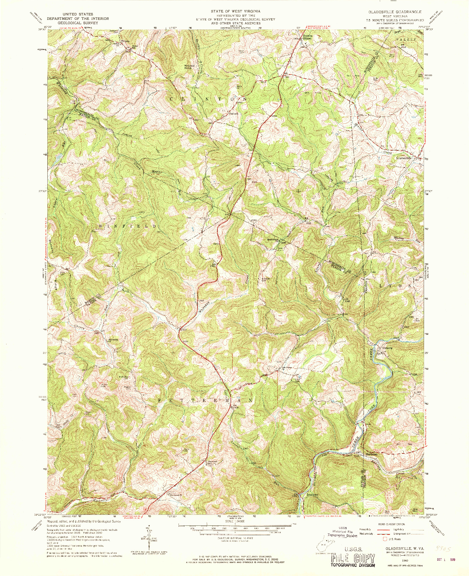 USGS 1:24000-SCALE QUADRANGLE FOR GLADESVILLE, WV 1960