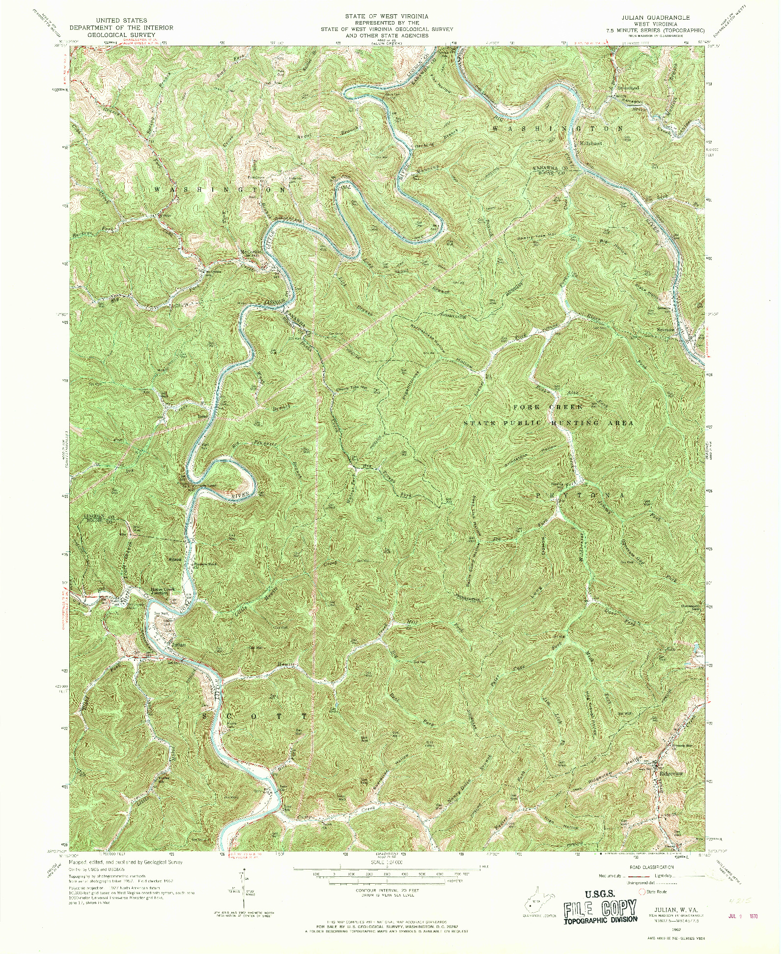 USGS 1:24000-SCALE QUADRANGLE FOR JULIAN, WV 1962