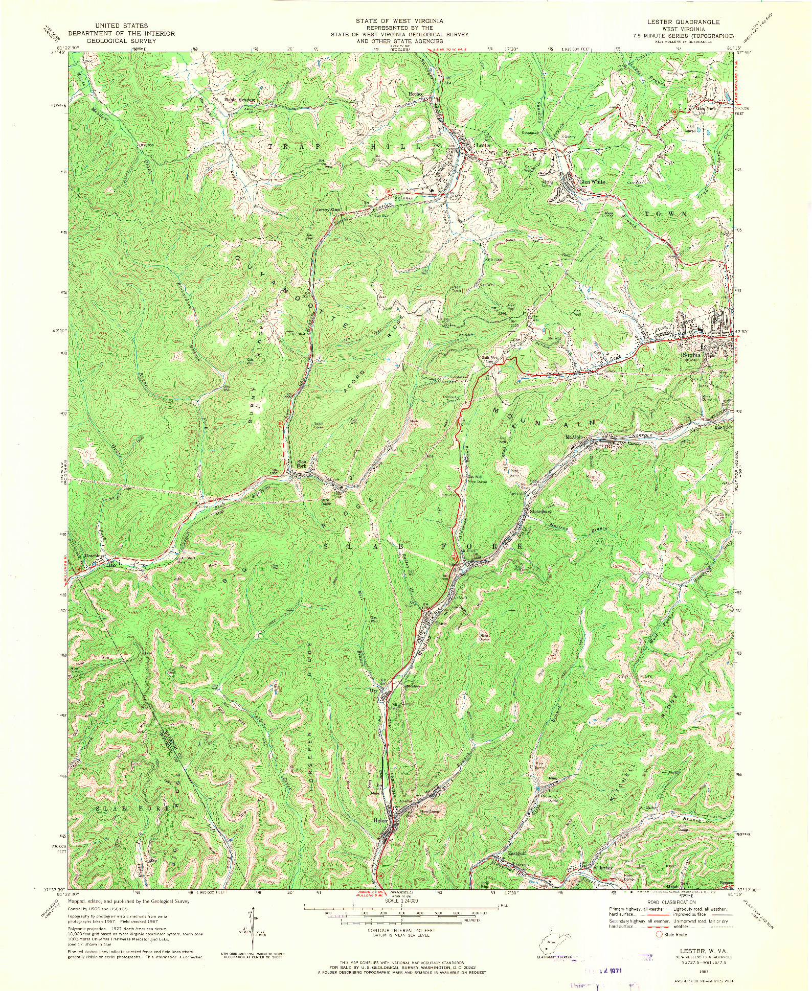 USGS 1:24000-SCALE QUADRANGLE FOR LESTER, WV 1967