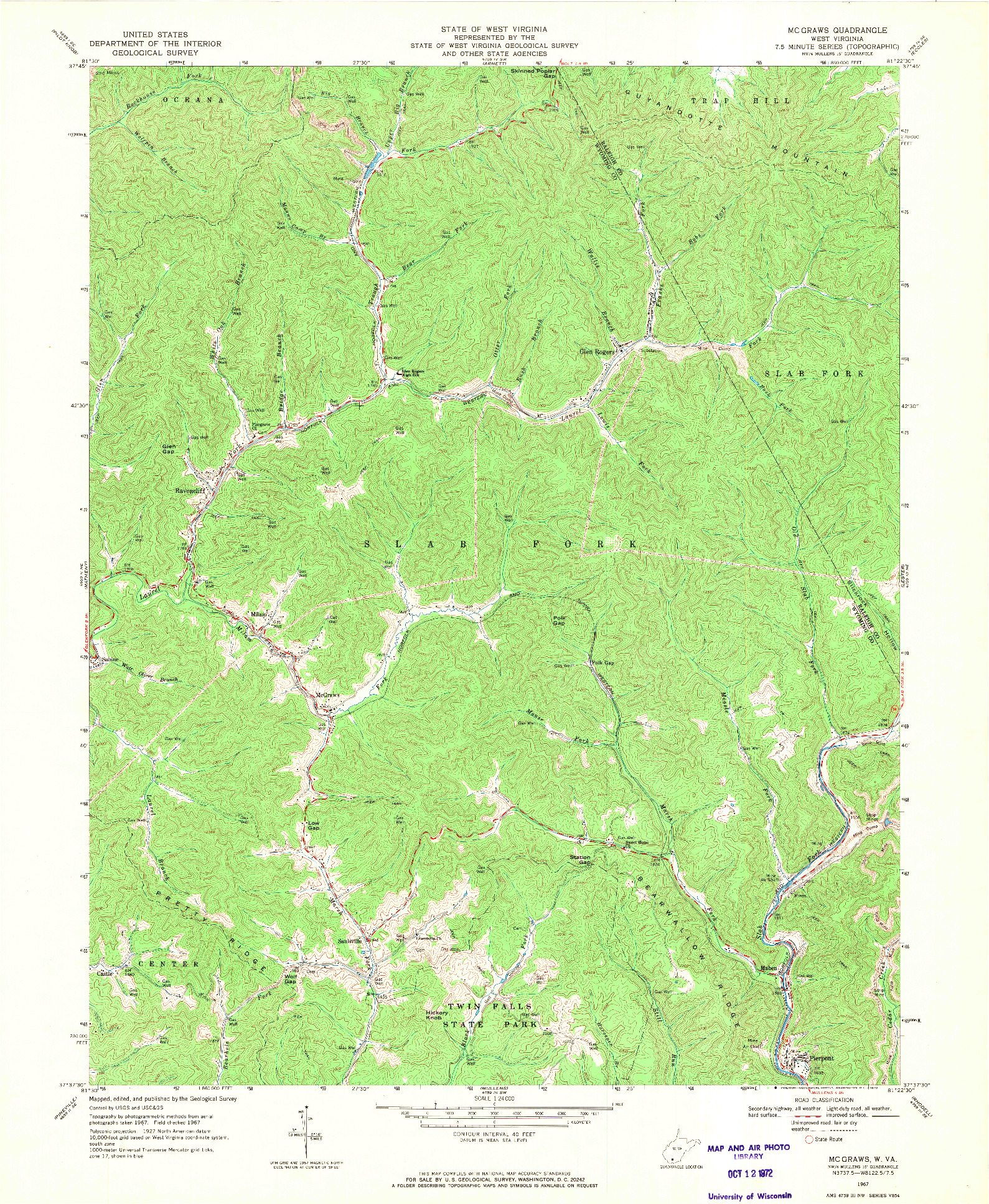 USGS 1:24000-SCALE QUADRANGLE FOR MC GRAWS, WV 1967