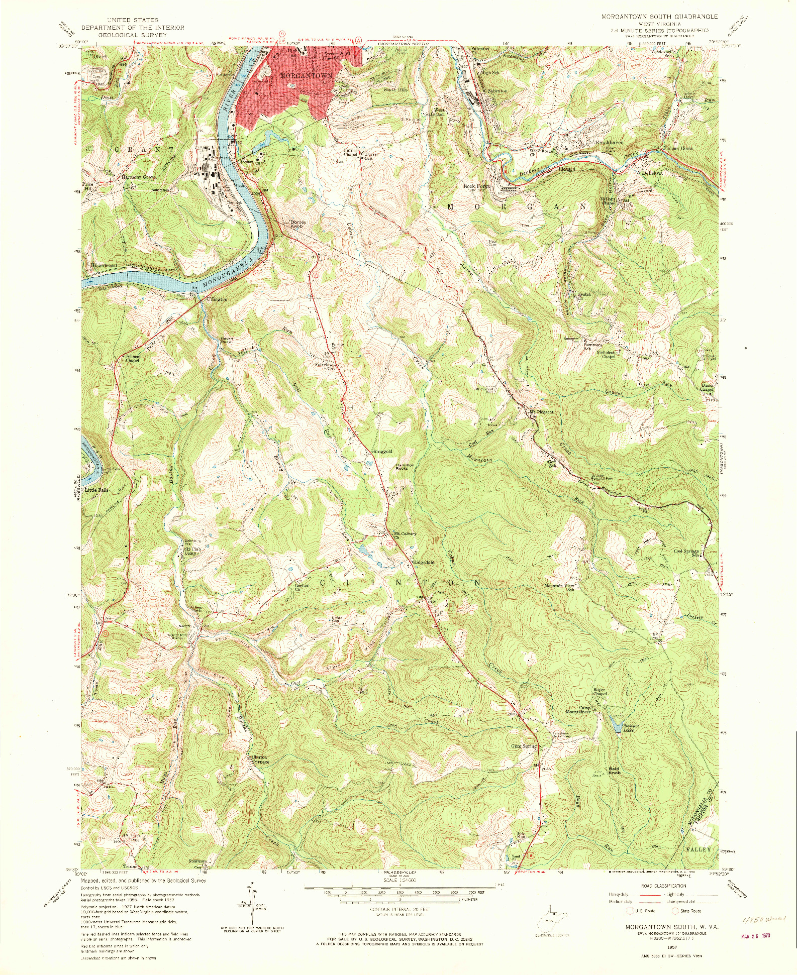 USGS 1:24000-SCALE QUADRANGLE FOR MORGANTOWN SOUTH, WV 1957