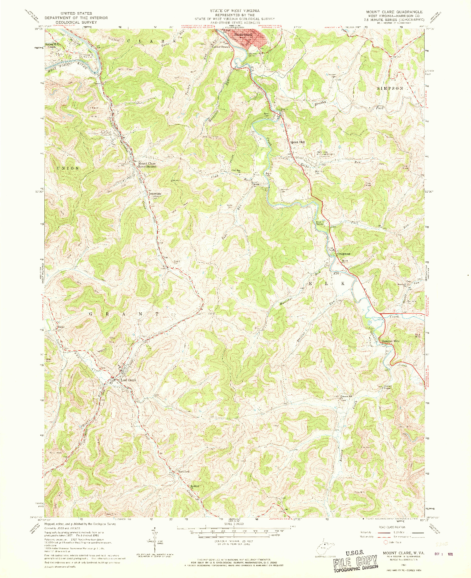 USGS 1:24000-SCALE QUADRANGLE FOR MOUNT CLARE, WV 1961