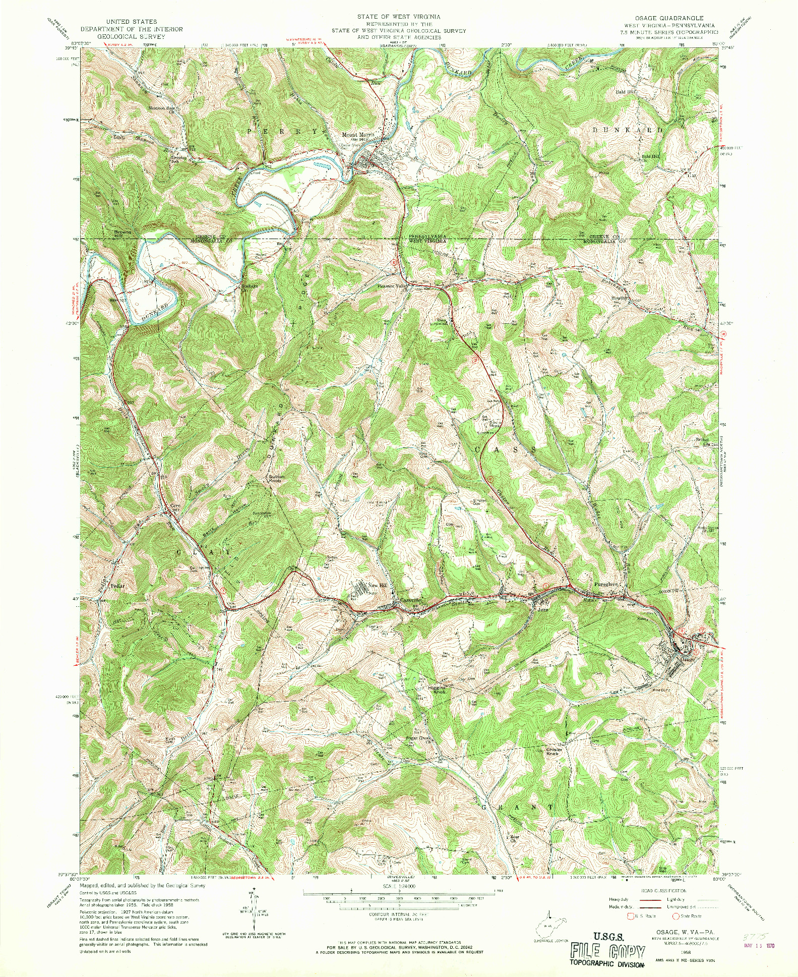 USGS 1:24000-SCALE QUADRANGLE FOR OSAGE, WV 1958