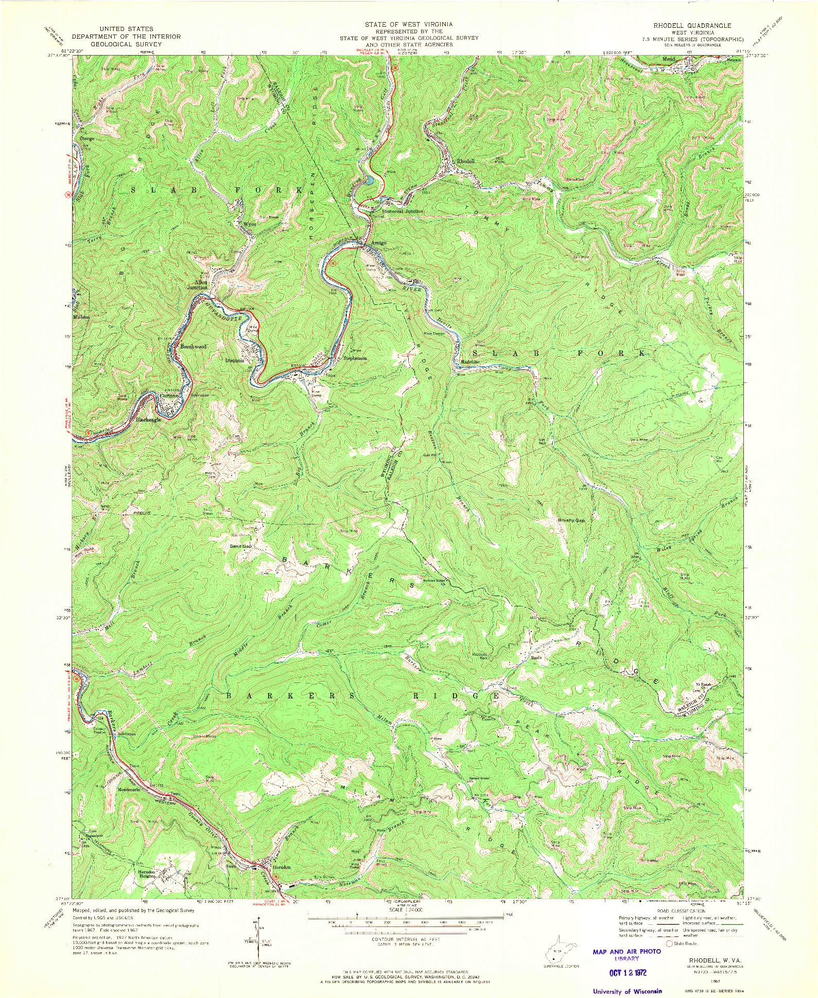 USGS 1:24000-SCALE QUADRANGLE FOR RHODELL, WV 1967