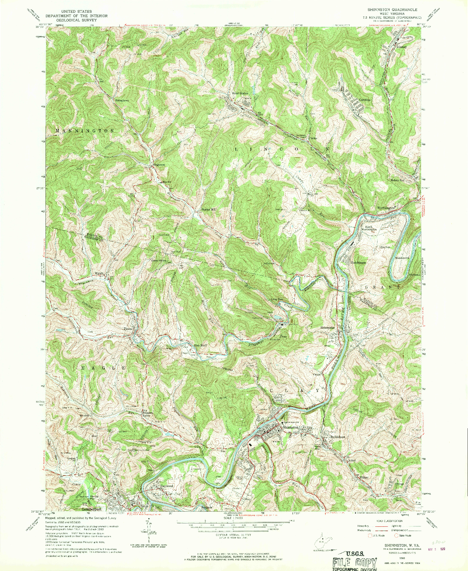 USGS 1:24000-SCALE QUADRANGLE FOR SHINNSTON, WV 1960