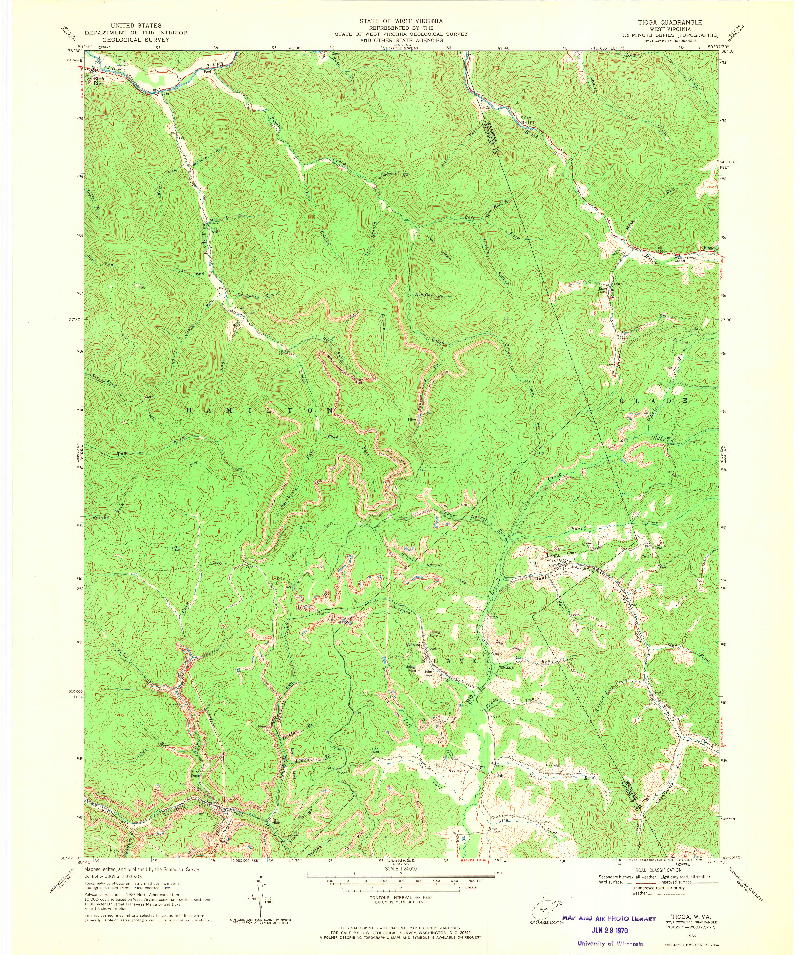 USGS 1:24000-SCALE QUADRANGLE FOR TIOGA, WV 1966