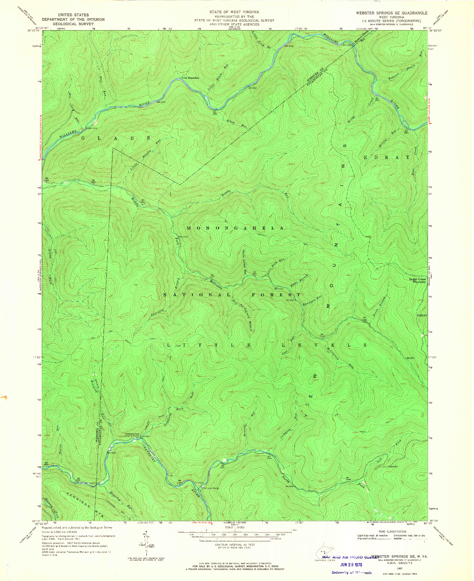 USGS 1:24000-SCALE QUADRANGLE FOR WEBSTER SPRINGS SE, WV 1967