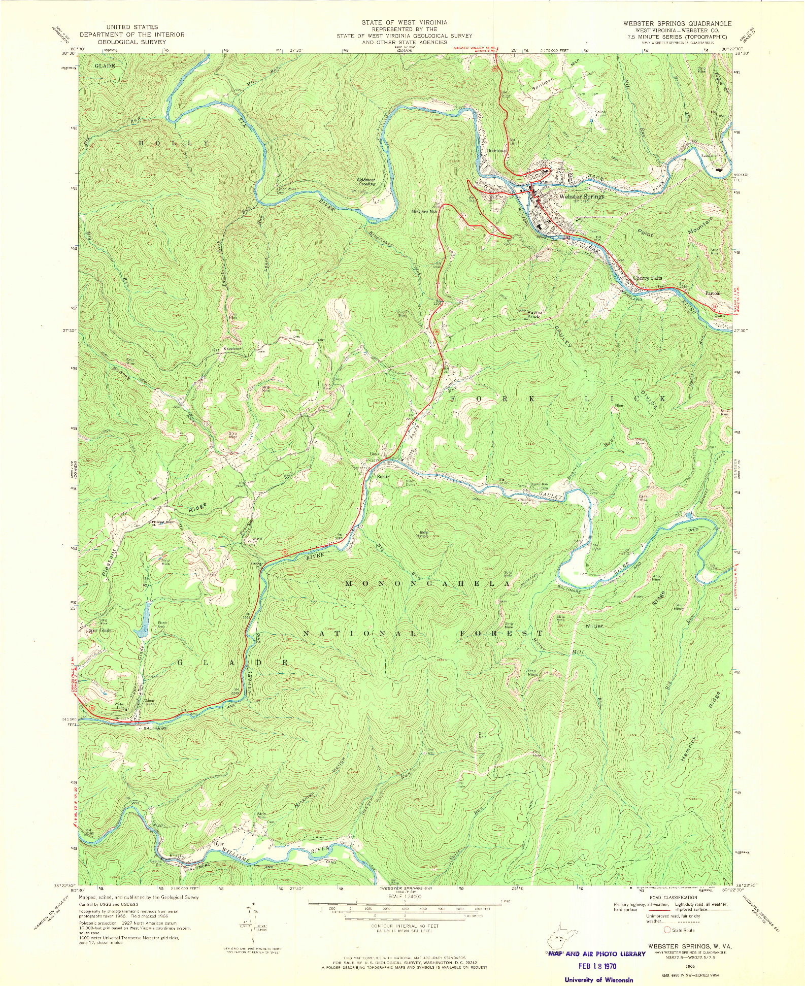USGS 1:24000-SCALE QUADRANGLE FOR WEBSTER SPRINGS, WV 1966