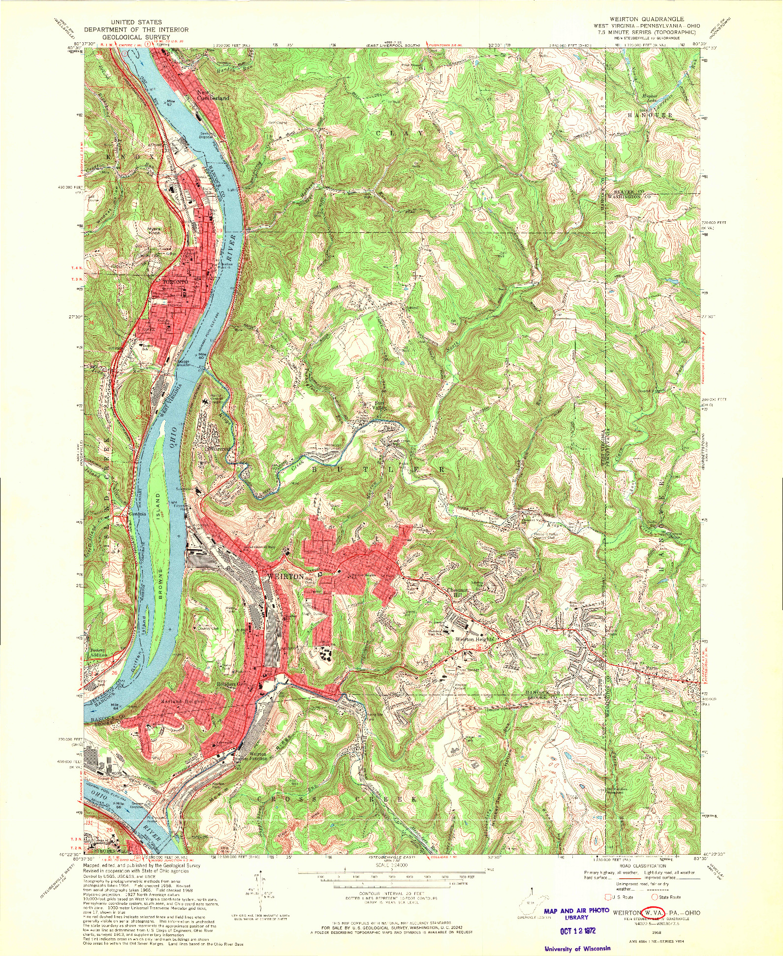 USGS 1:24000-SCALE QUADRANGLE FOR WEIRTON, WV 1968