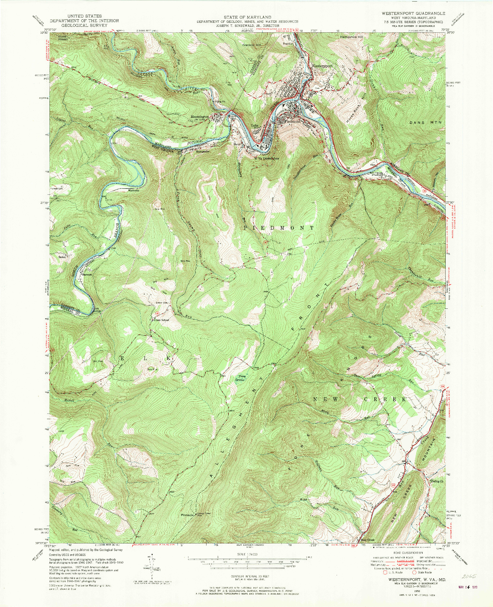 USGS 1:24000-SCALE QUADRANGLE FOR WESTERNPORT, WV 1950