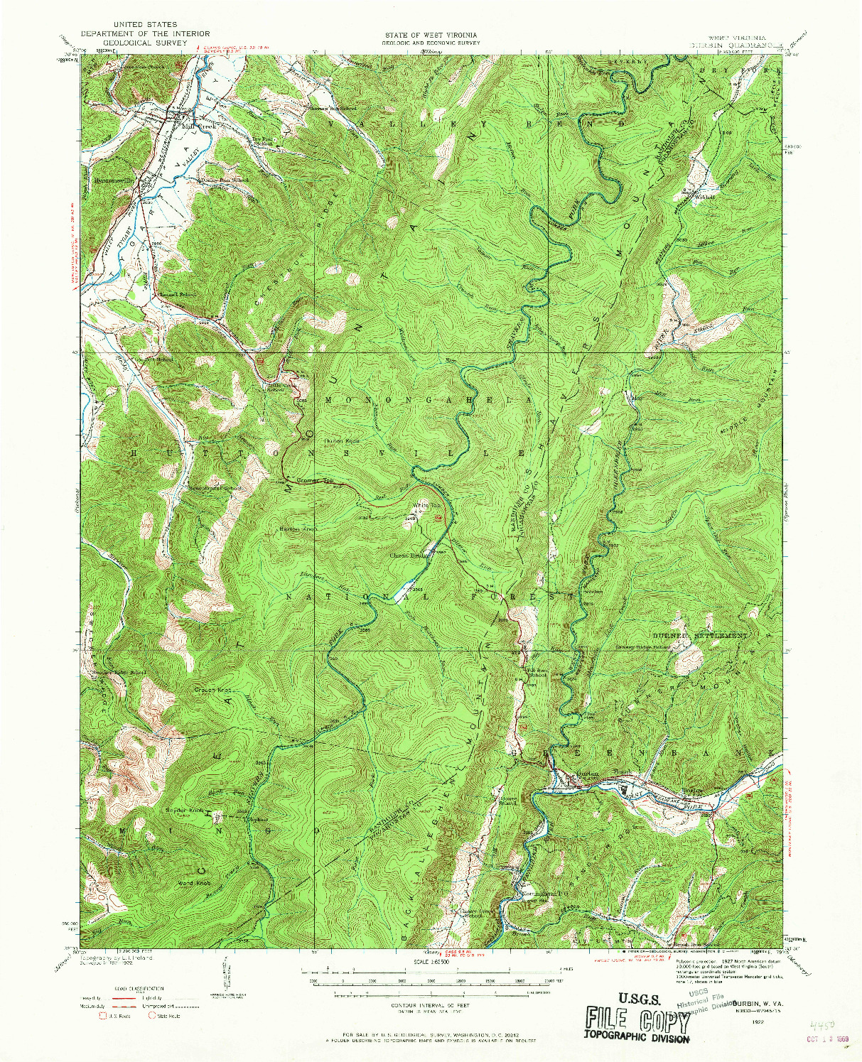 USGS 1:62500-SCALE QUADRANGLE FOR DURBIN, WV 1922