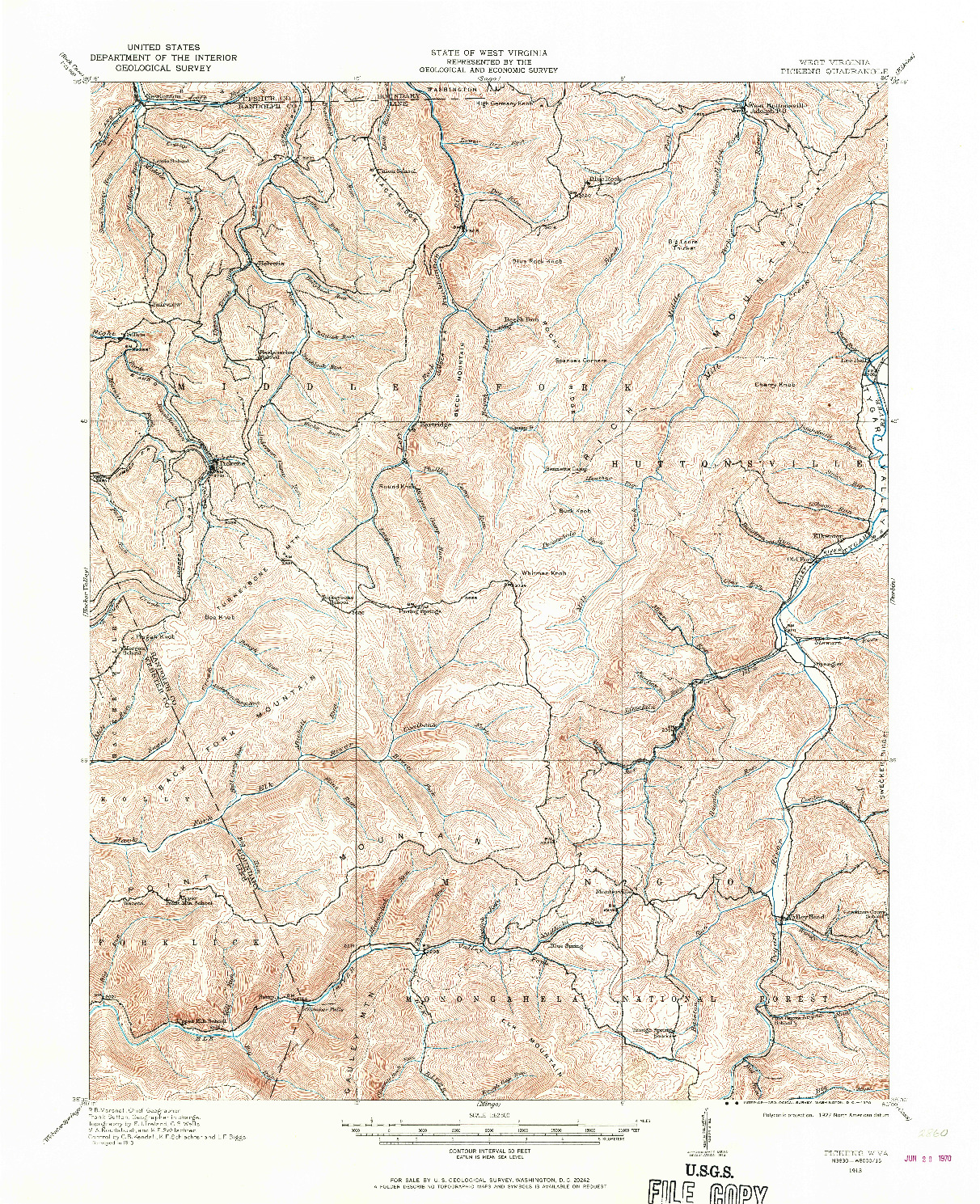 USGS 1:62500-SCALE QUADRANGLE FOR PICKENS, WV 1913