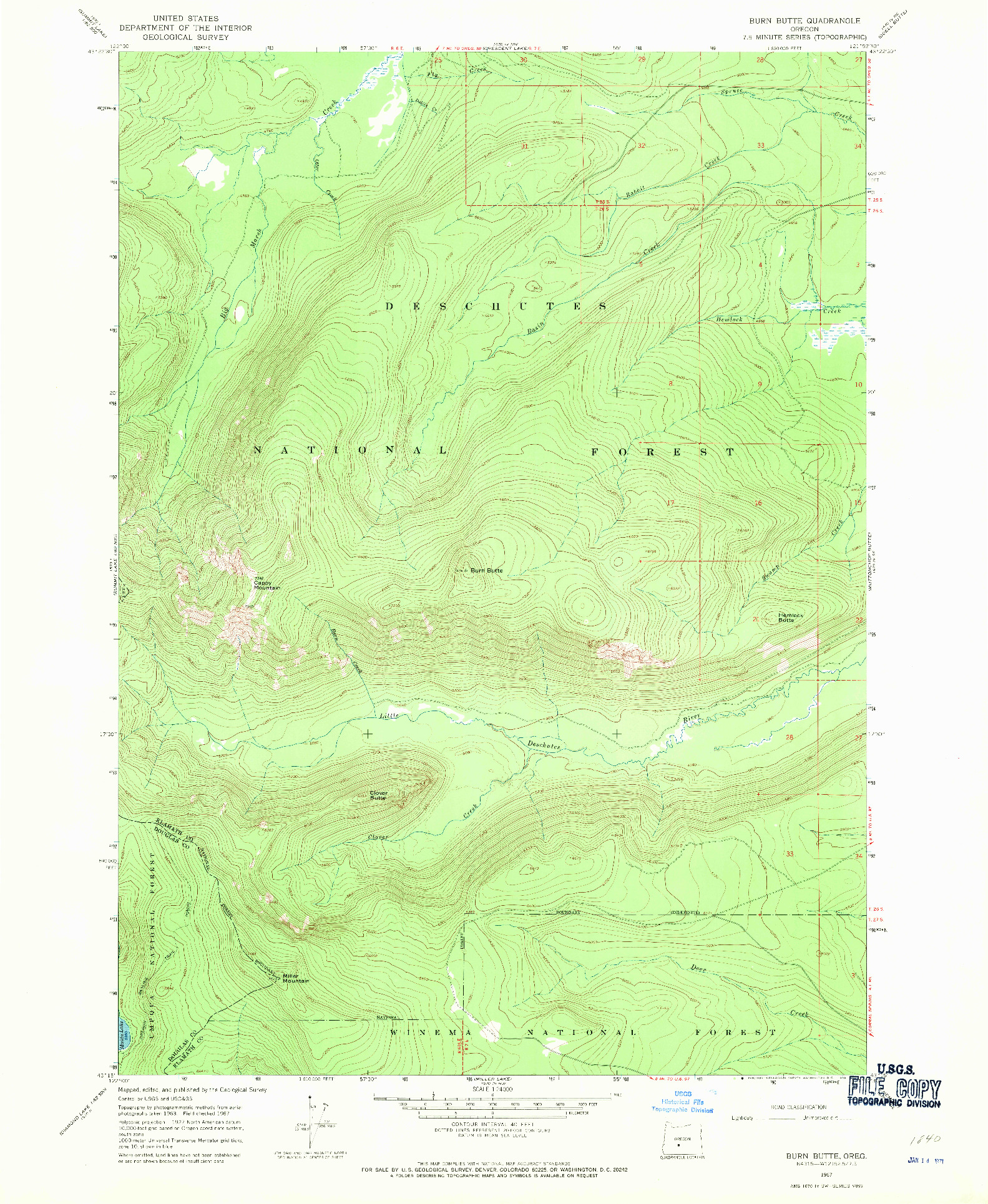 USGS 1:24000-SCALE QUADRANGLE FOR BURN BUTTE, OR 1967