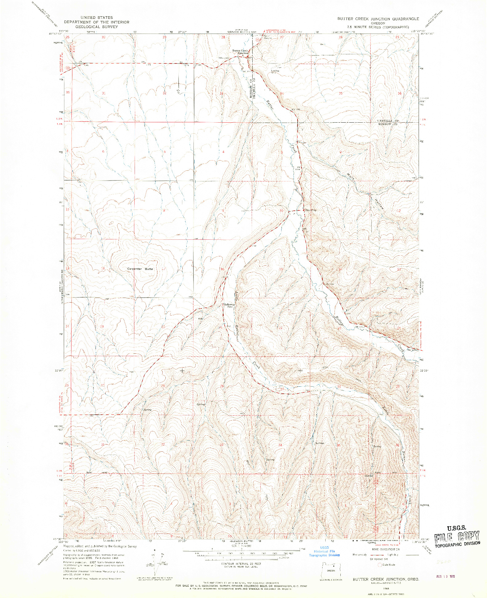 USGS 1:24000-SCALE QUADRANGLE FOR BUTTER CREEK JUNCTION, OR 1968