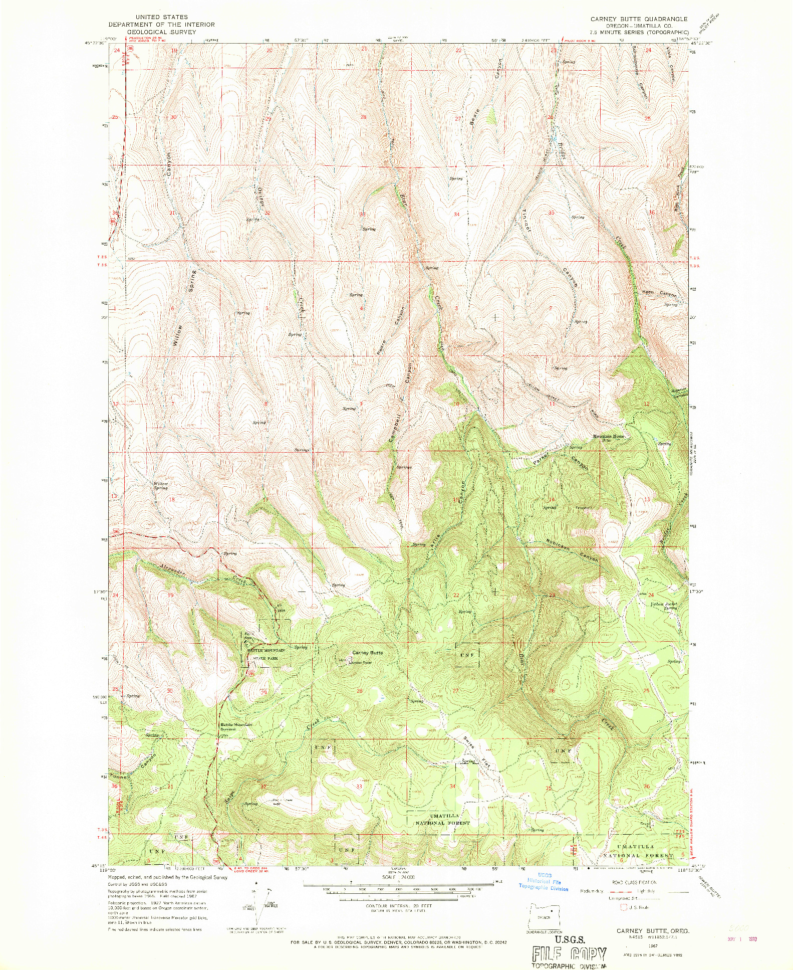 USGS 1:24000-SCALE QUADRANGLE FOR CARNEY BUTTE, OR 1967