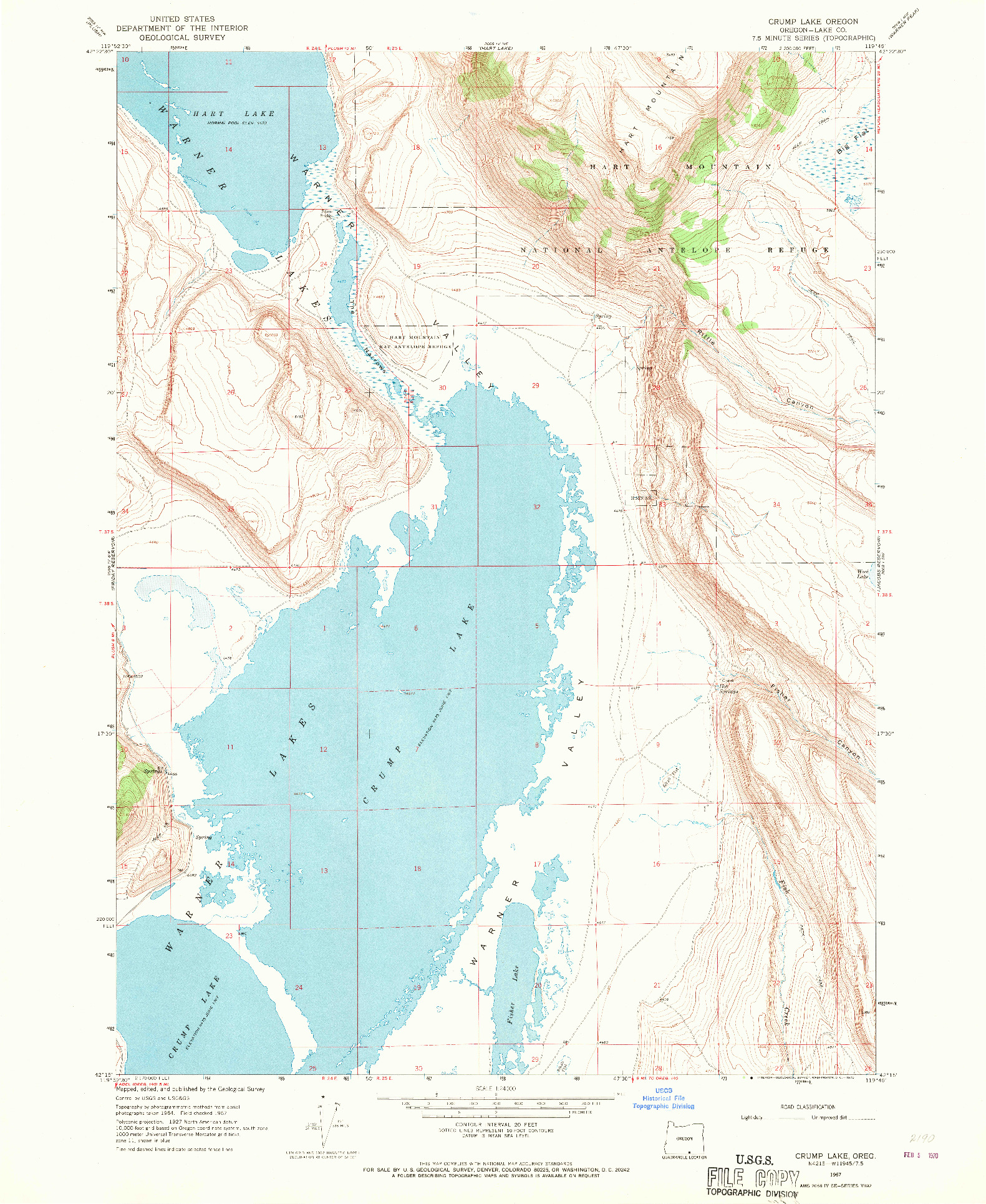 USGS 1:24000-SCALE QUADRANGLE FOR CRUMP LAKE, OR 1967