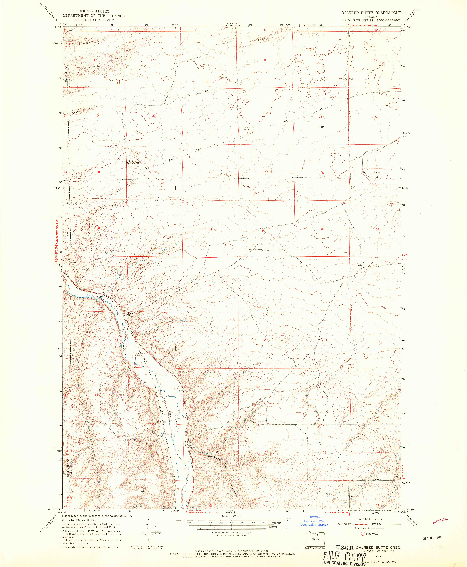 USGS 1:24000-SCALE QUADRANGLE FOR DALREED BUTTE, OR 1968