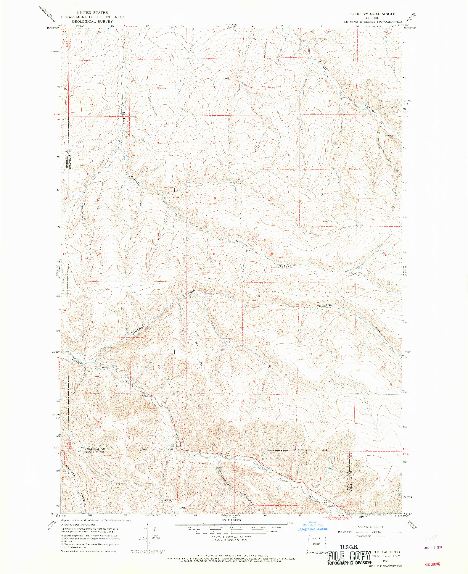 USGS 1:24000-SCALE QUADRANGLE FOR ECHO SW, OR 1968