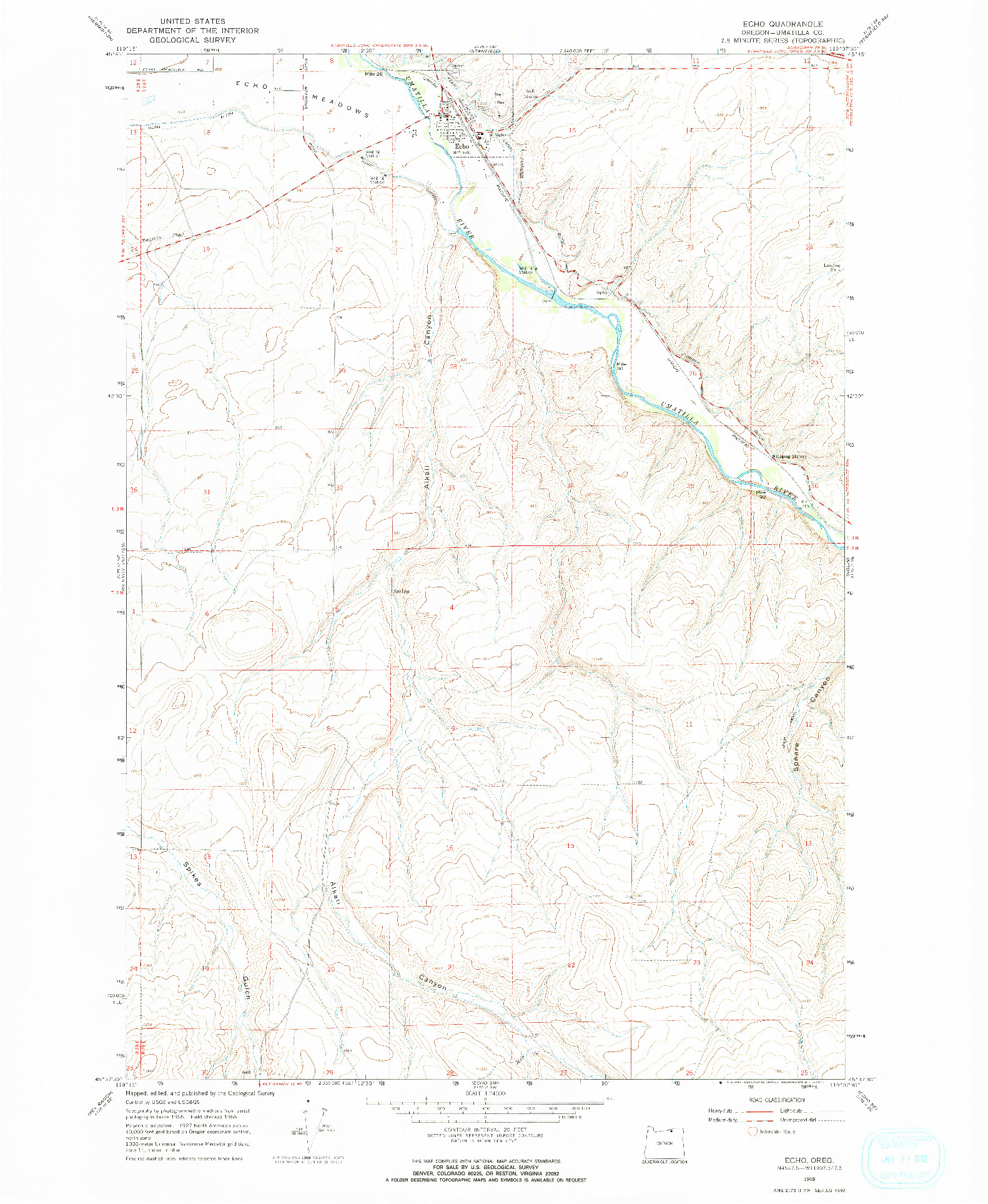 USGS 1:24000-SCALE QUADRANGLE FOR ECHO, OR 1968