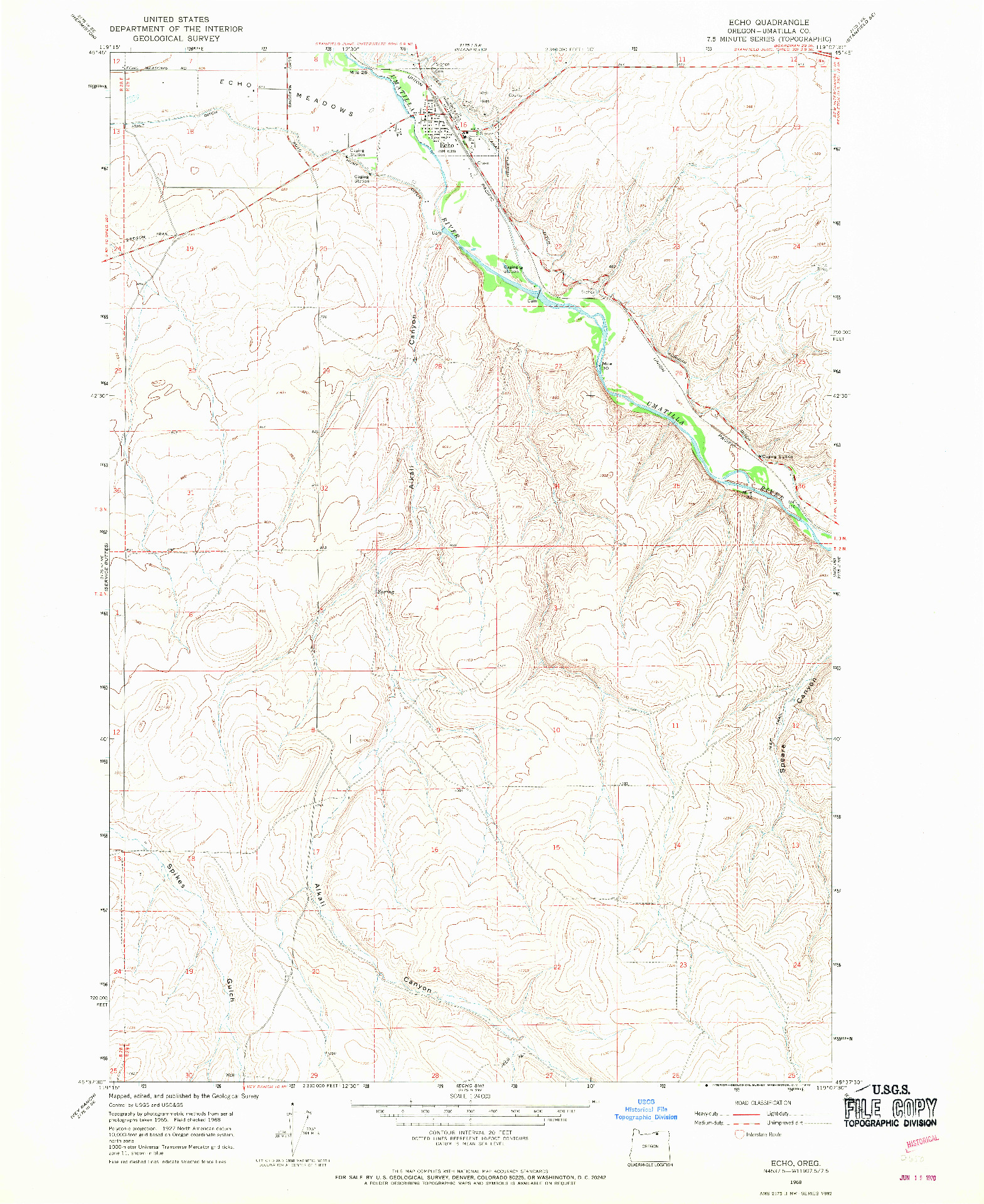 USGS 1:24000-SCALE QUADRANGLE FOR ECHO, OR 1968