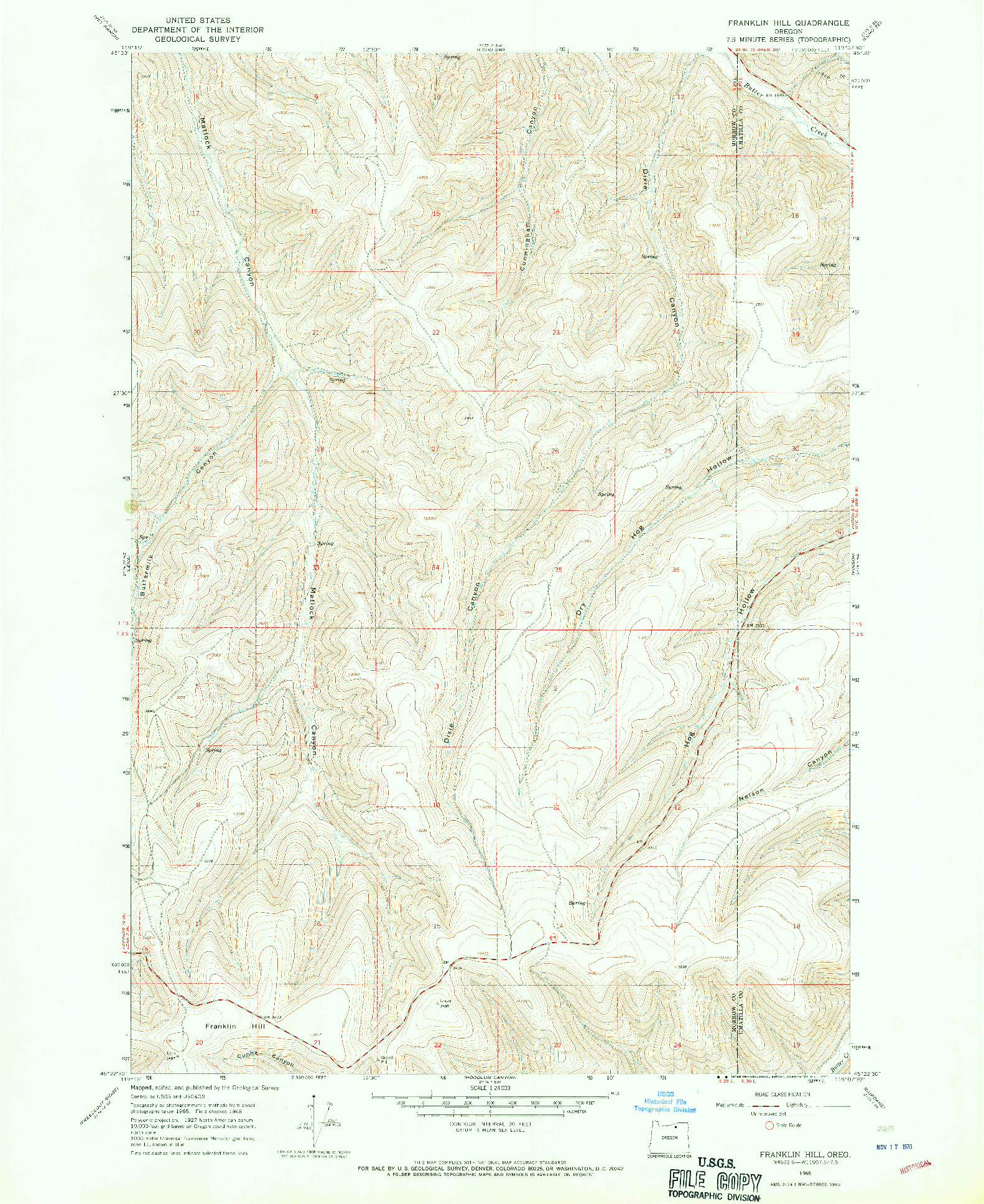 USGS 1:24000-SCALE QUADRANGLE FOR FRANKLIN HILL, OR 1968