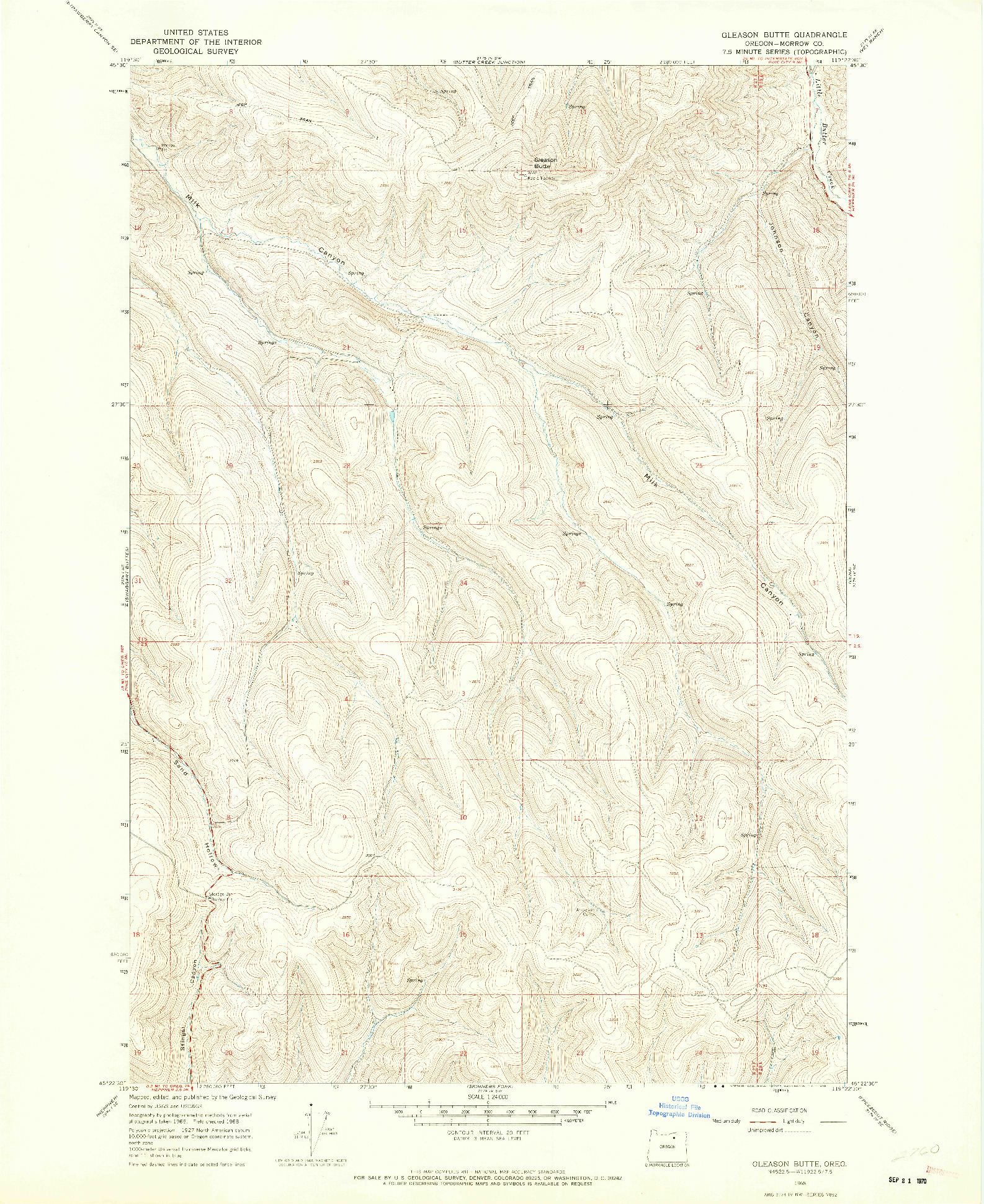 USGS 1:24000-SCALE QUADRANGLE FOR GLEASON BUTTE, OR 1968