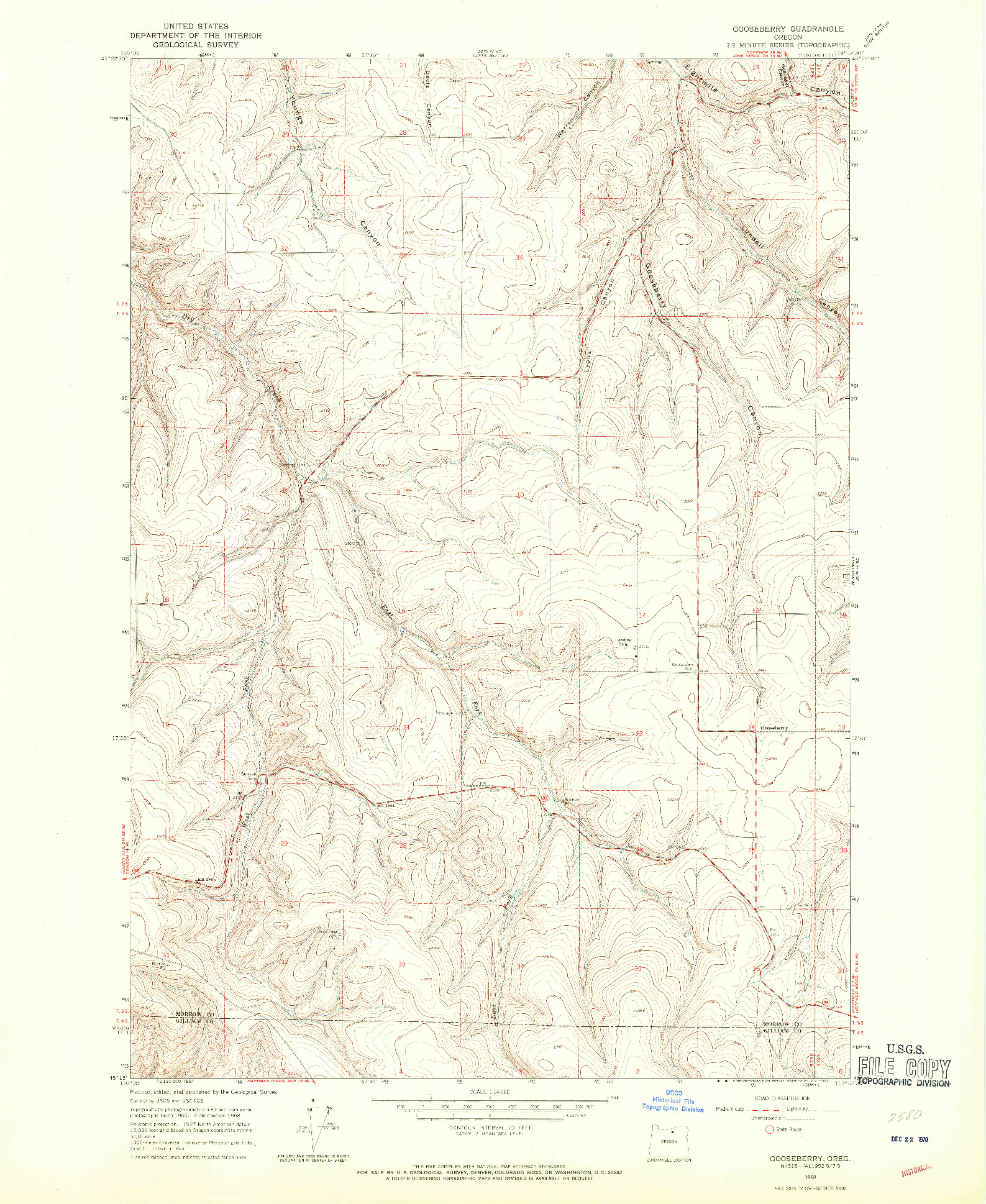 USGS 1:24000-SCALE QUADRANGLE FOR GOOSEBERRY, OR 1968
