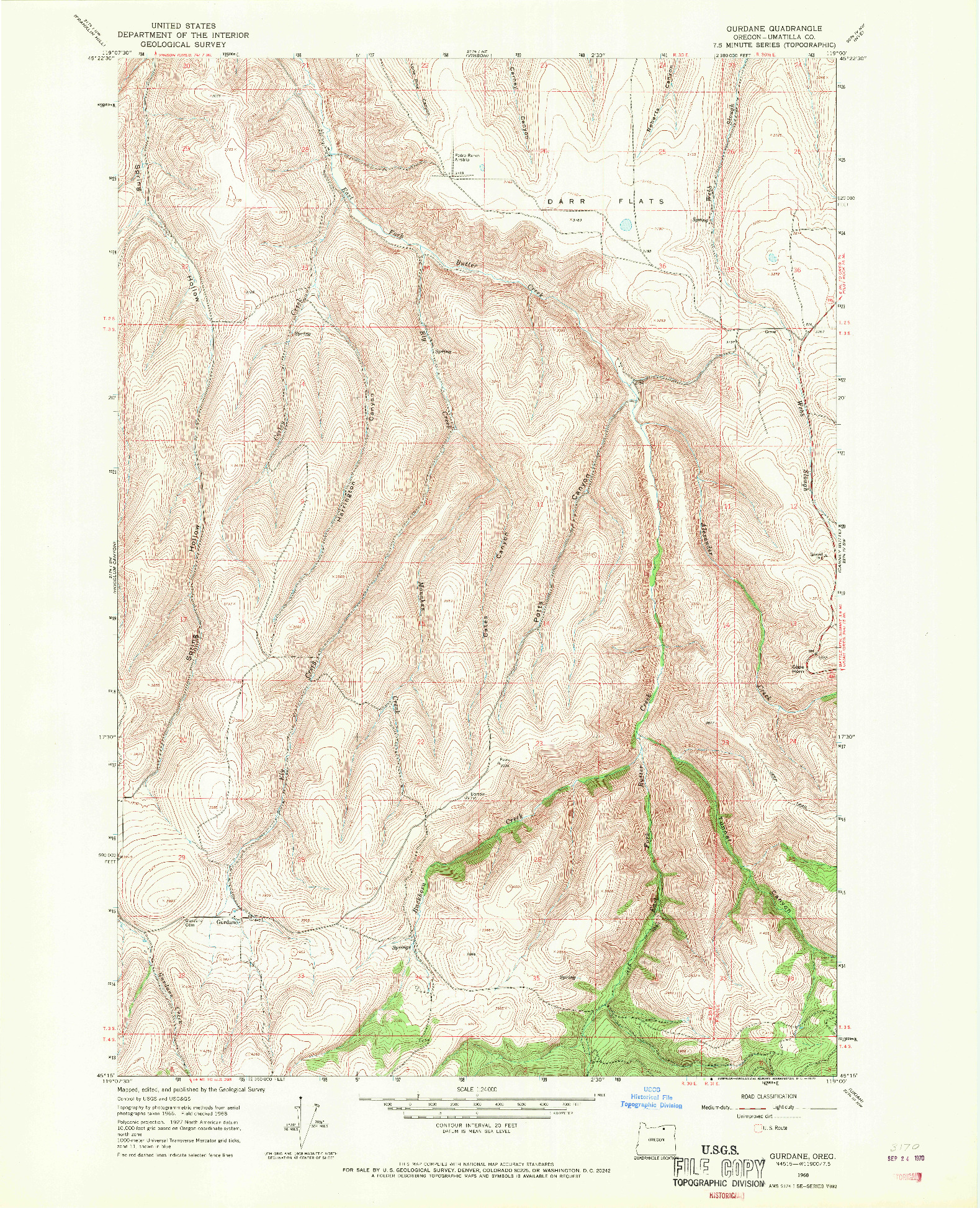 USGS 1:24000-SCALE QUADRANGLE FOR GURDANE, OR 1968