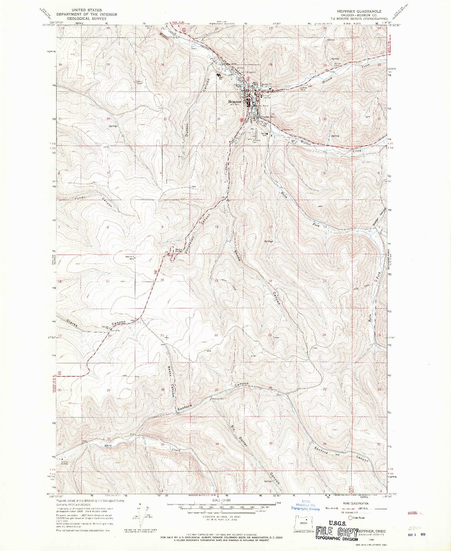 USGS 1:24000-SCALE QUADRANGLE FOR HEPPNER, OR 1968