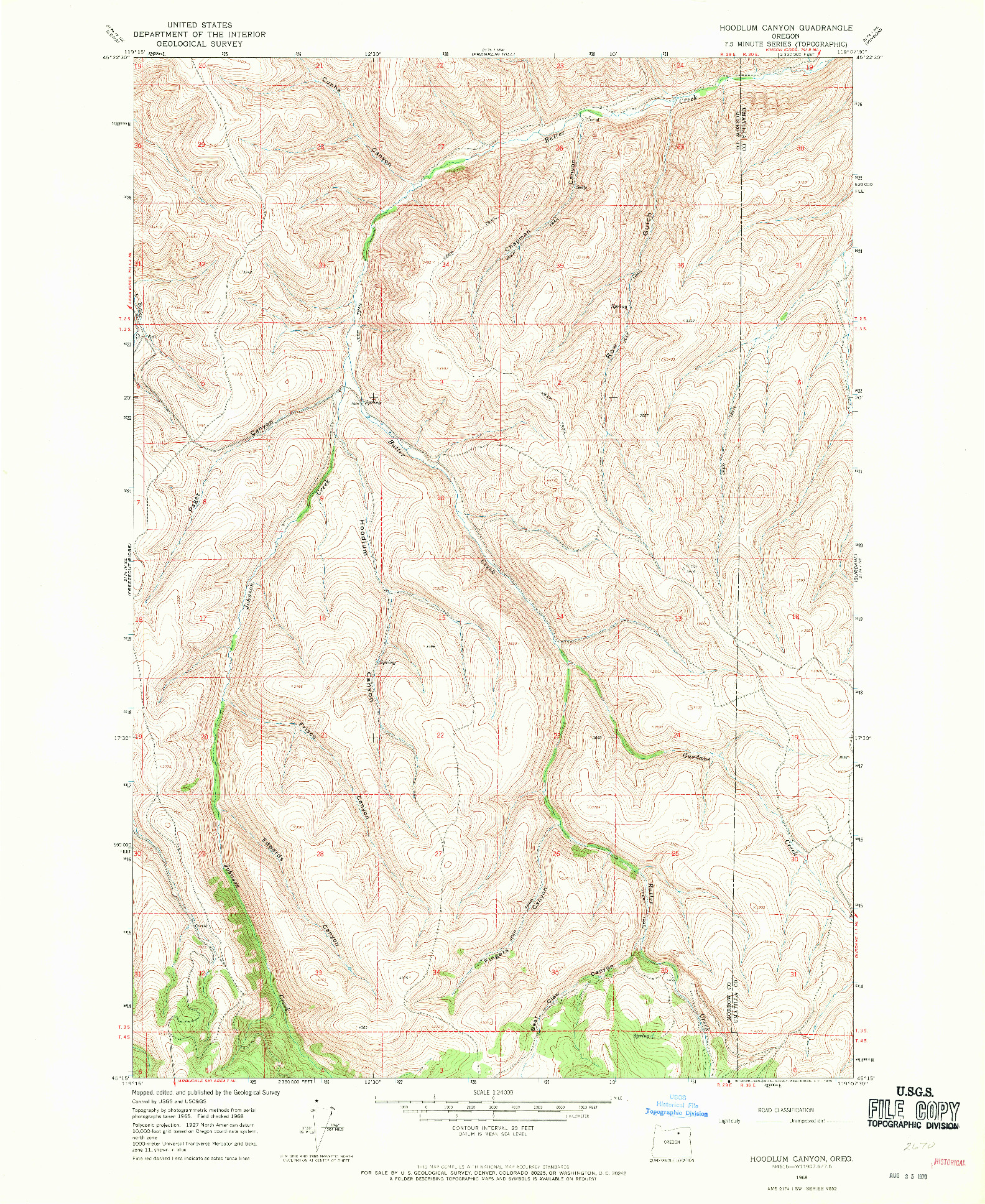 USGS 1:24000-SCALE QUADRANGLE FOR HOODLUM CANYON, OR 1968
