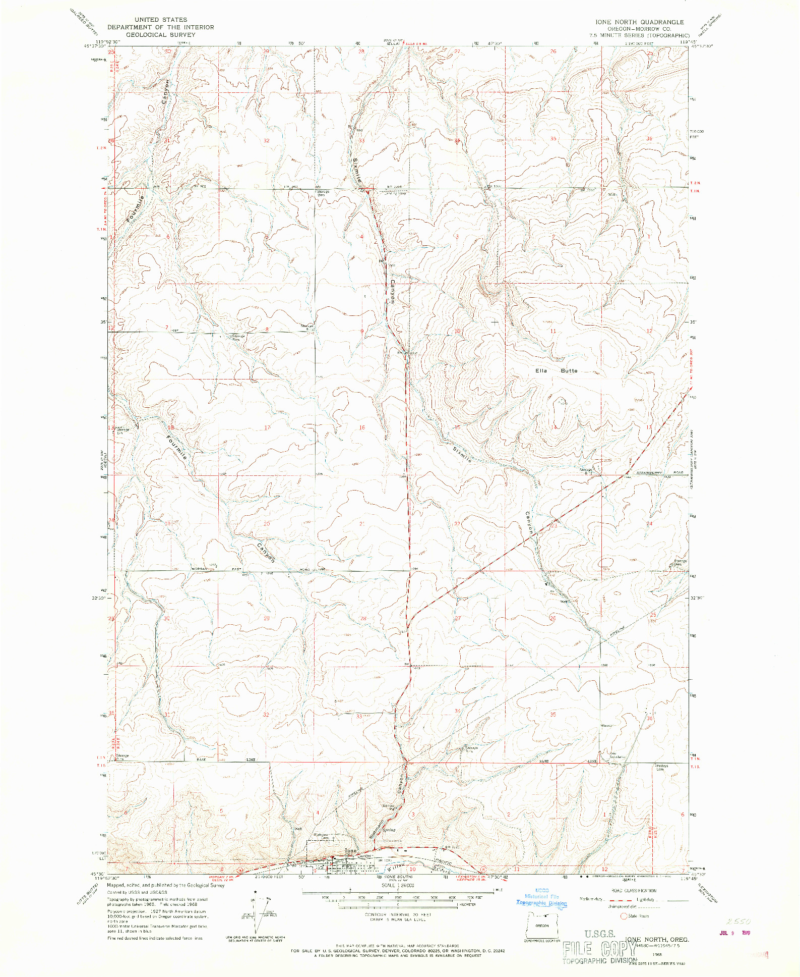 USGS 1:24000-SCALE QUADRANGLE FOR IONE NORTH, OR 1968