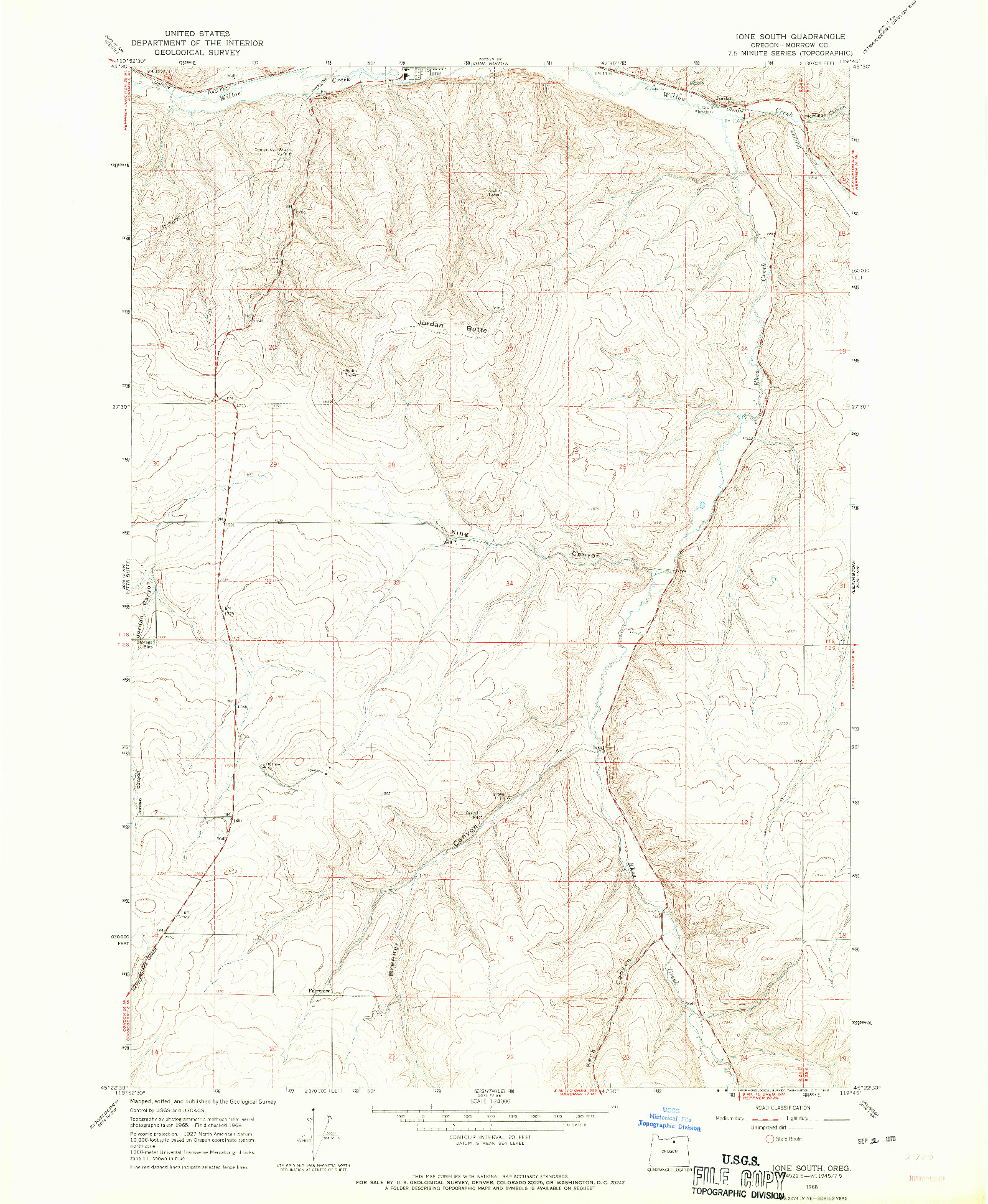 USGS 1:24000-SCALE QUADRANGLE FOR IONE SOUTH, OR 1968